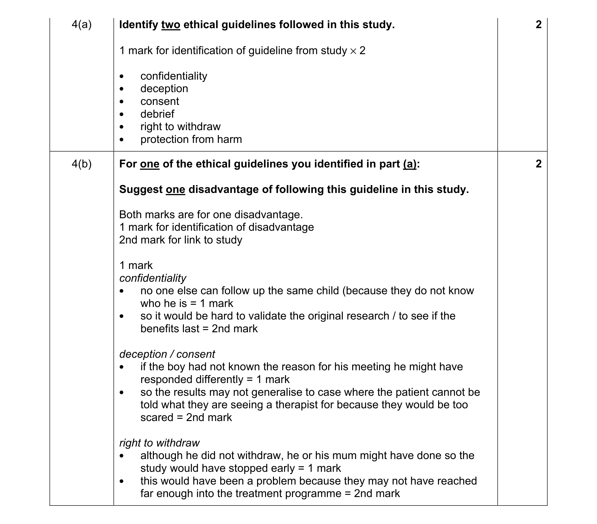 Mark scheme for question 5