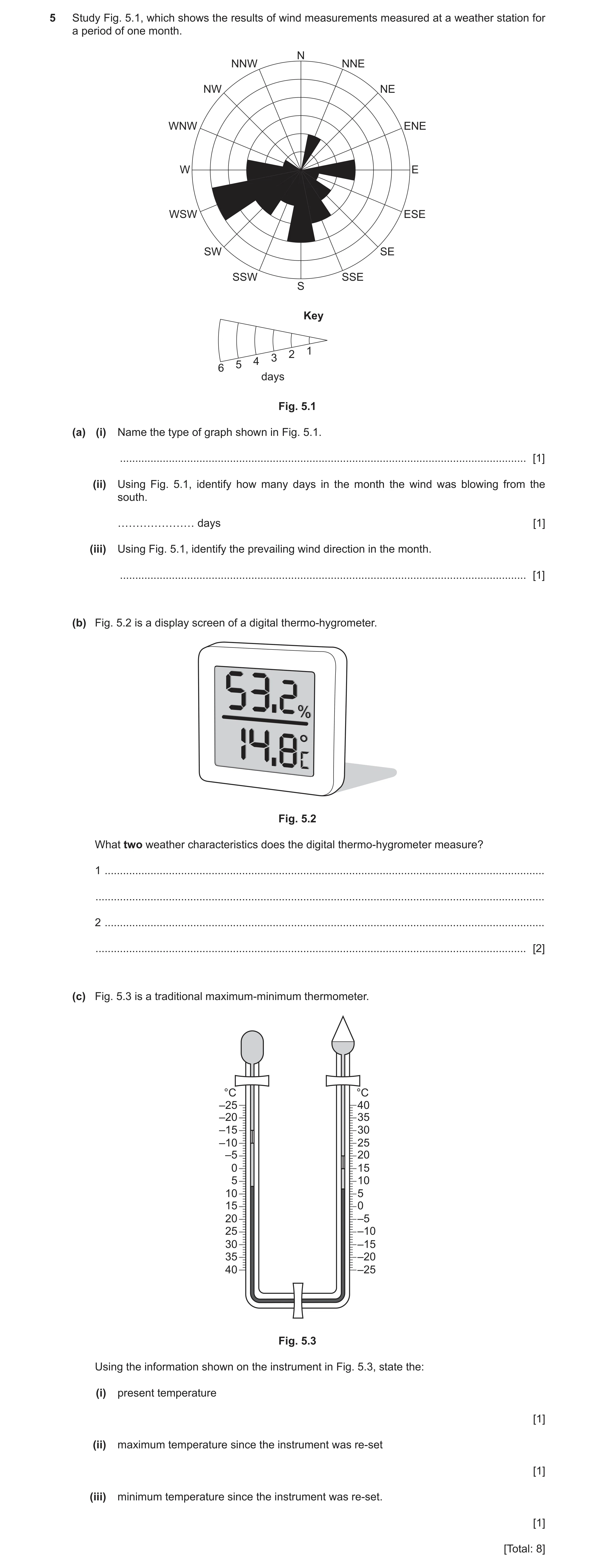 Question 16: Study Fig. 5.1, which shows the results of wind measurements measured at a weather station for a period of one month. N NNW NNE NW NE WNW E…