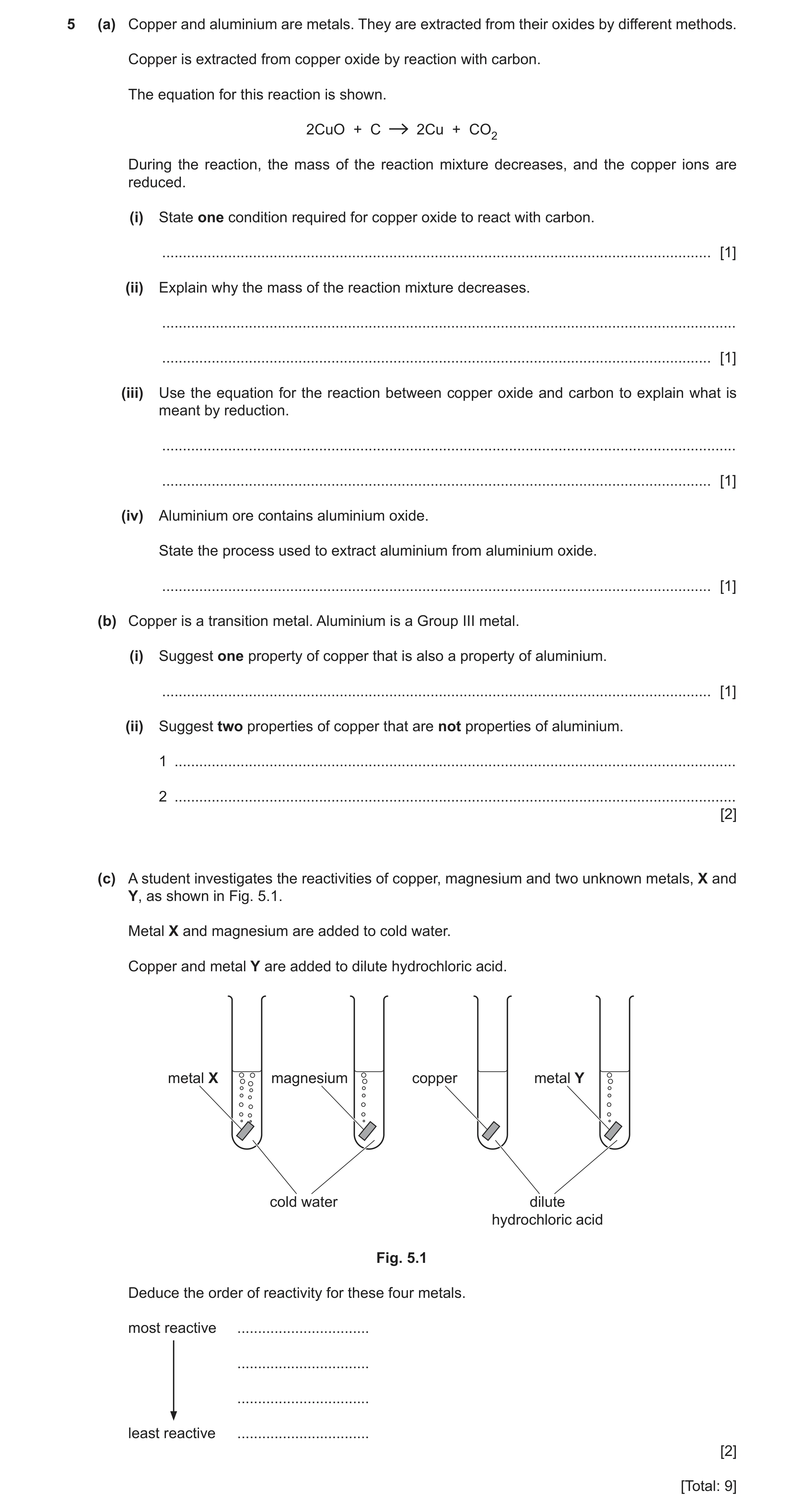 Question 16: (a) Copper and aluminium are metals. They are extracted from their oxides by different methods. Copper is extracted from copper oxide by re…