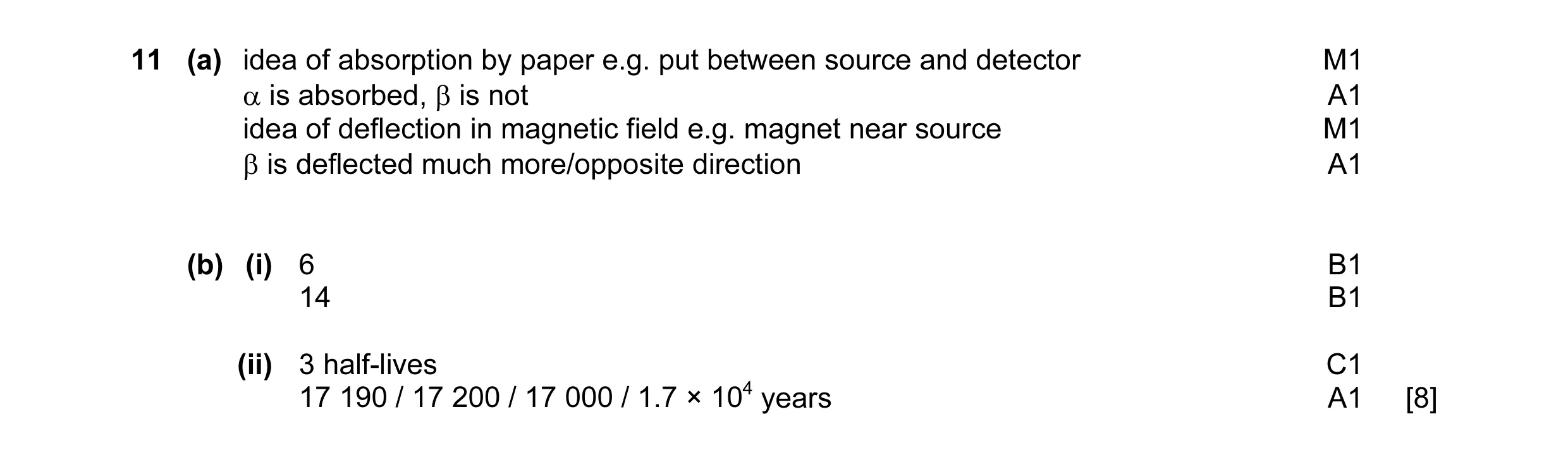 Mark scheme for question 11