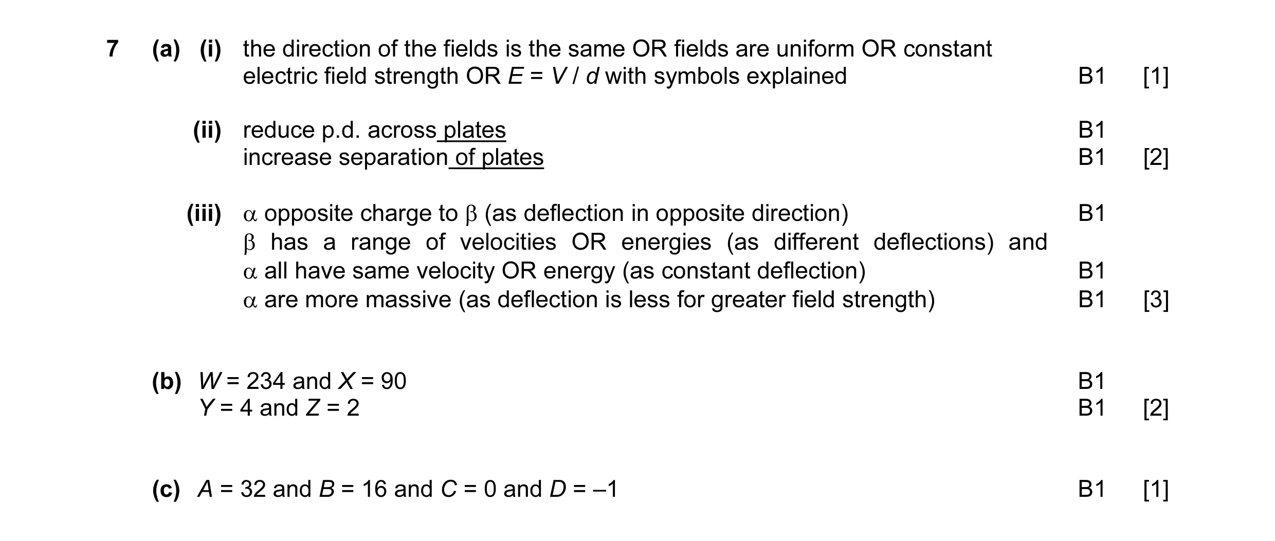 Mark scheme for question 10