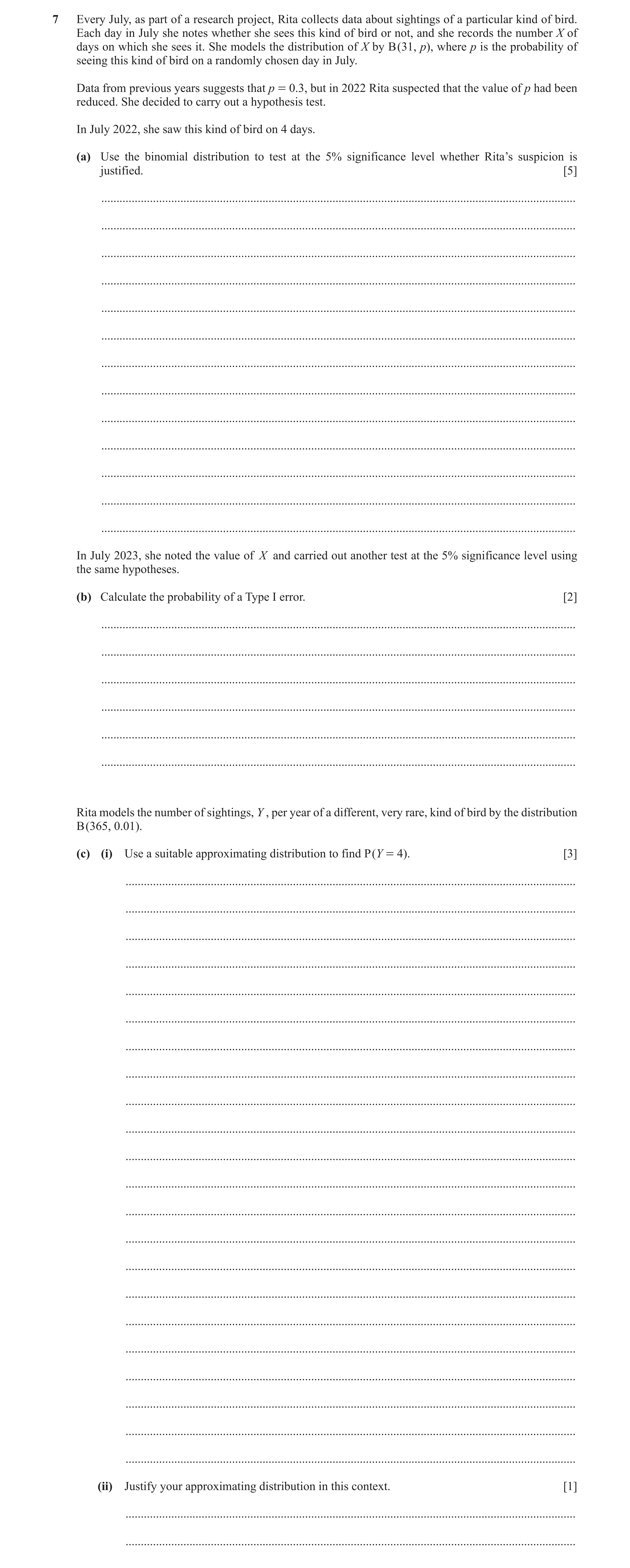 Question 26: Every July, as part of a research project, Rita collects data about sightings of a particular kind of bird. Each day in July she notes whet…