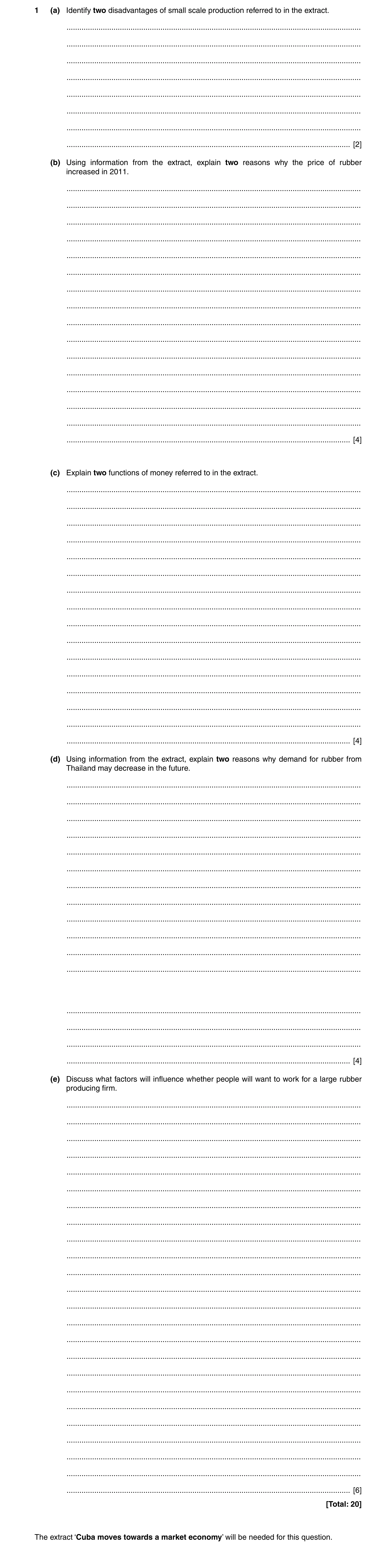 Question 12: (a) Identify two disadvantages of small scale production referred to in the extract. ......................................................…