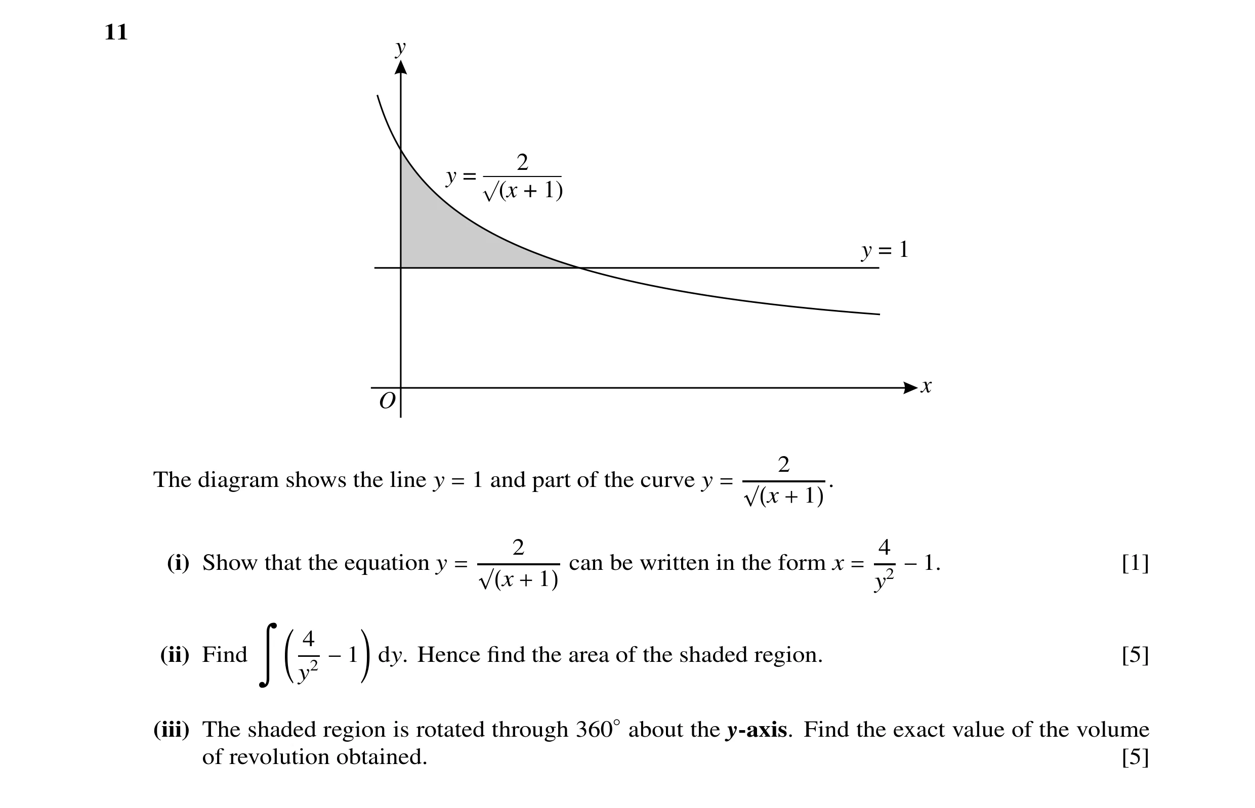 Question 14: y 2 y = Ö(x + 1) y = 1 x O 2 The diagram shows the line y 1 and part of the curve y = = √(x + 1). 2 4 (i) Show that the equation y can be w…