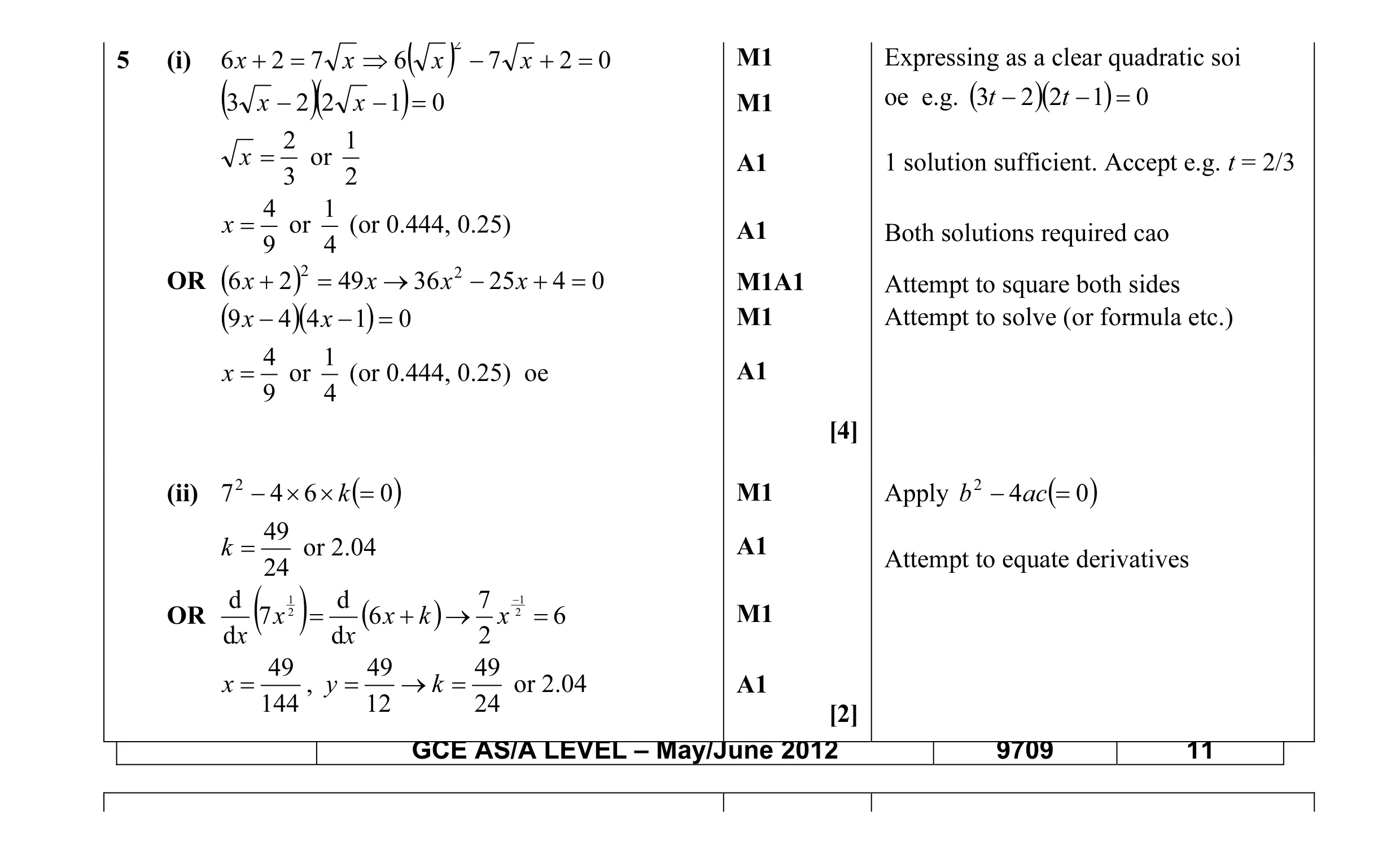 Mark scheme for question 18