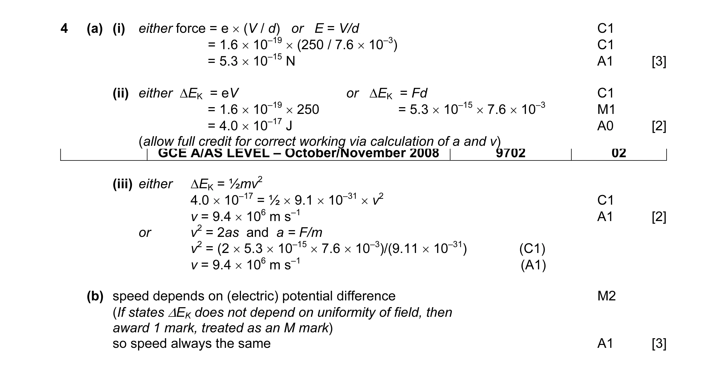 Mark scheme for question 3