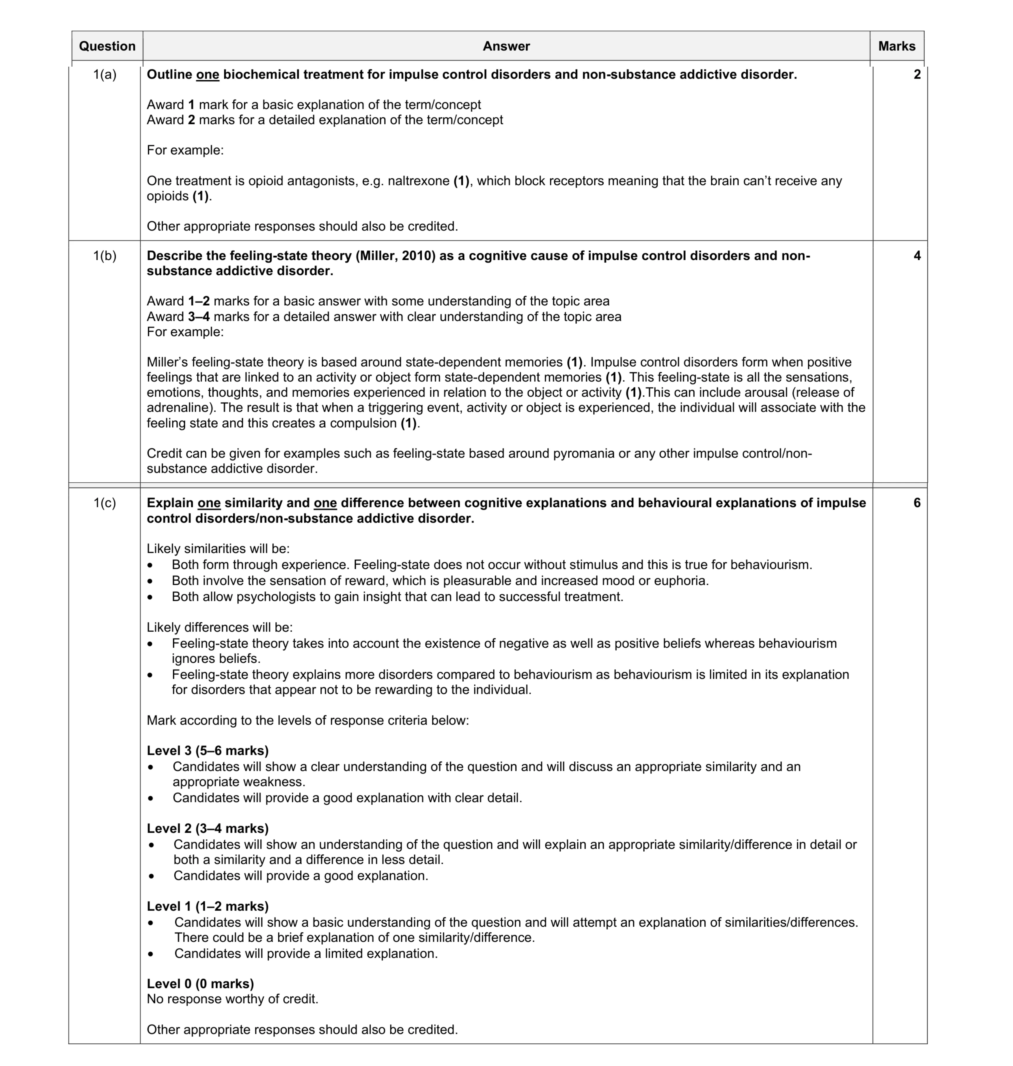 Mark scheme for question 6