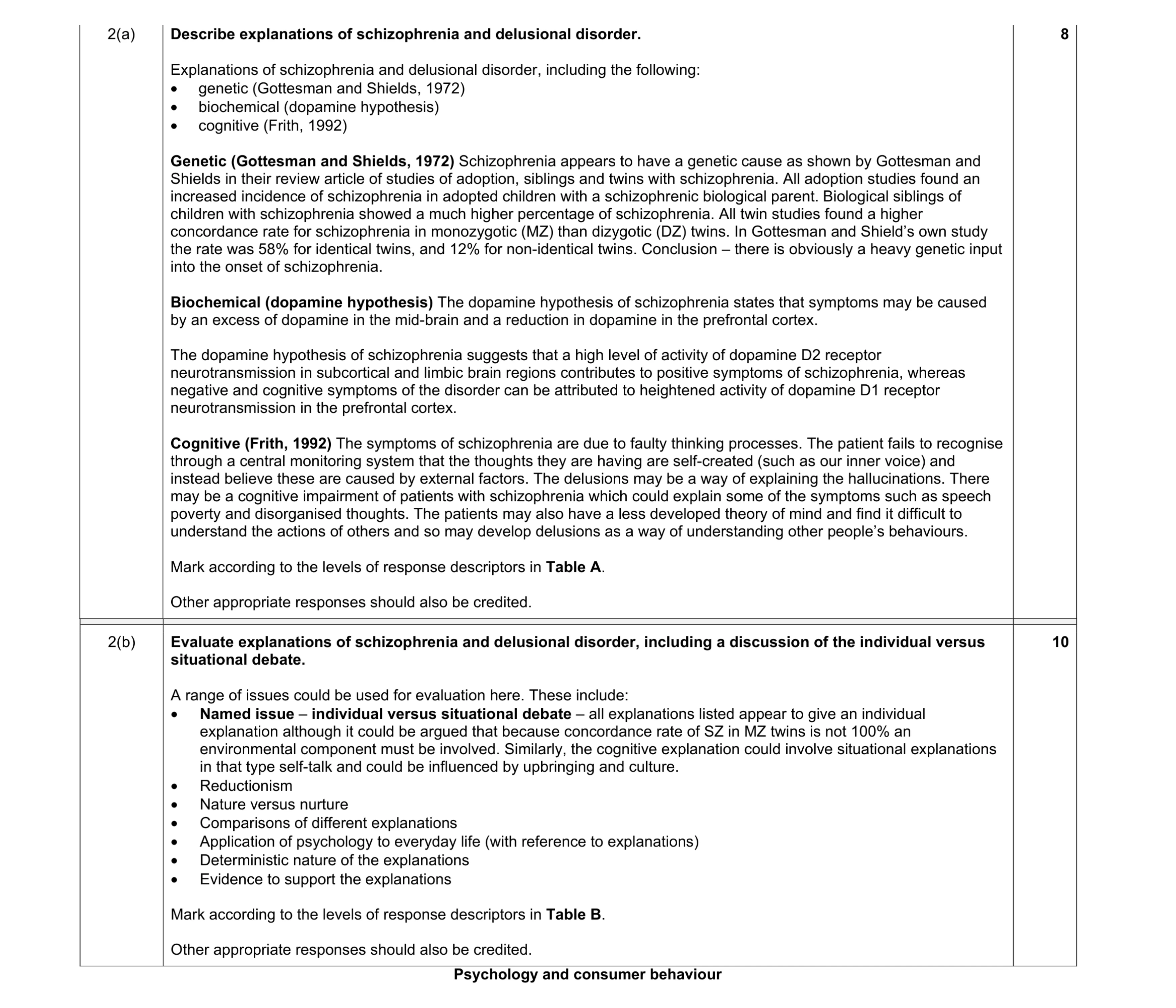 Mark scheme for question 7