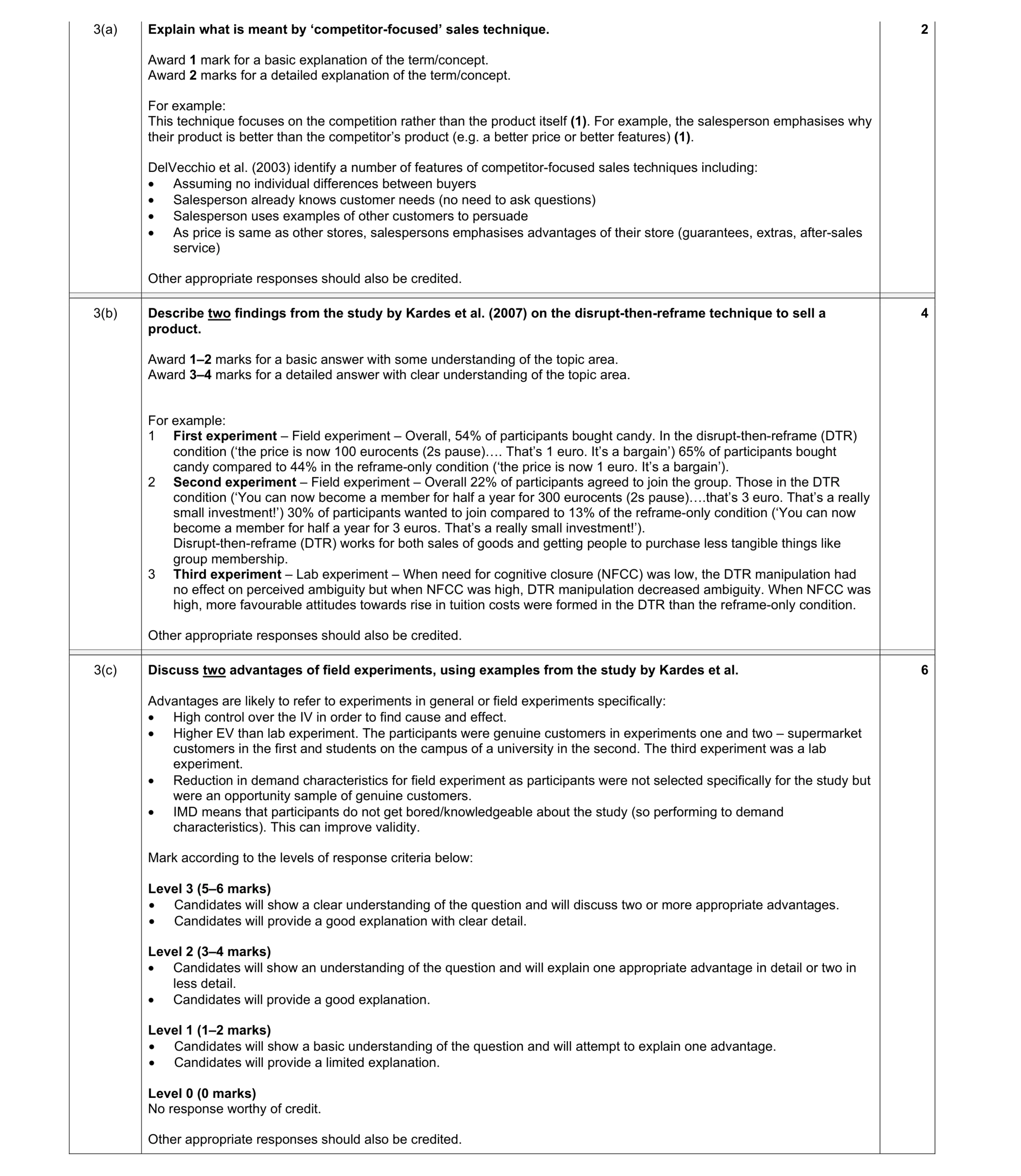 Mark scheme for question 15