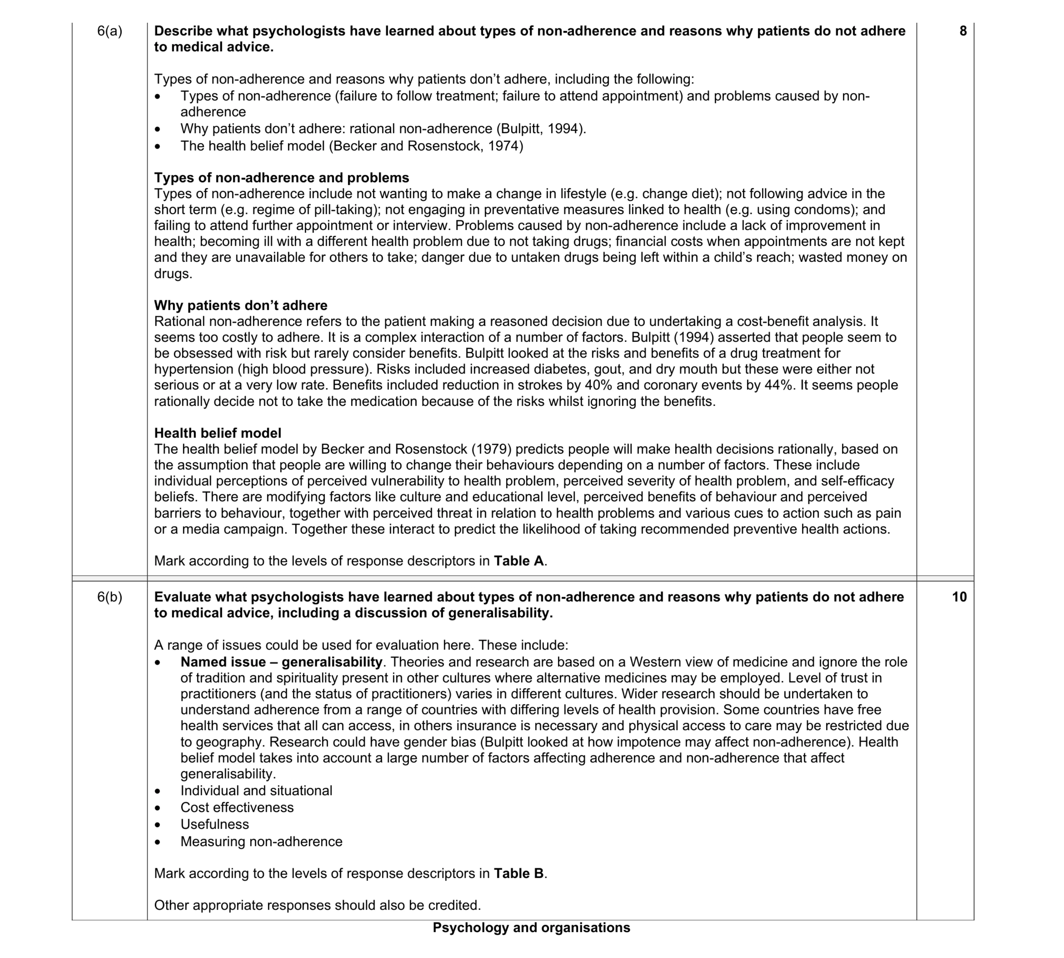 Mark scheme for question 12