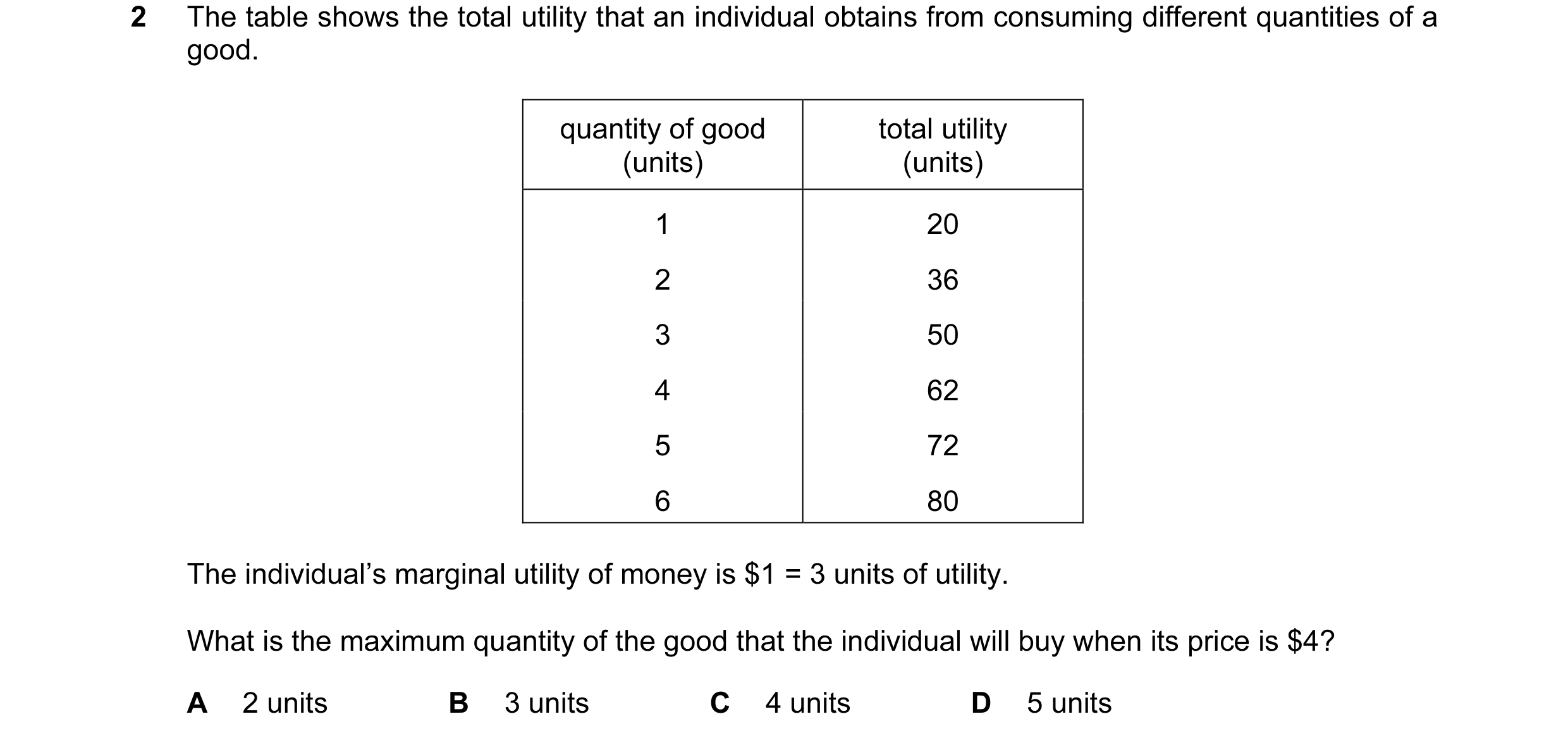 Question 17: The table shows the total utility that an individual obtains from consuming different quantities of a good. quantity of good total utility …