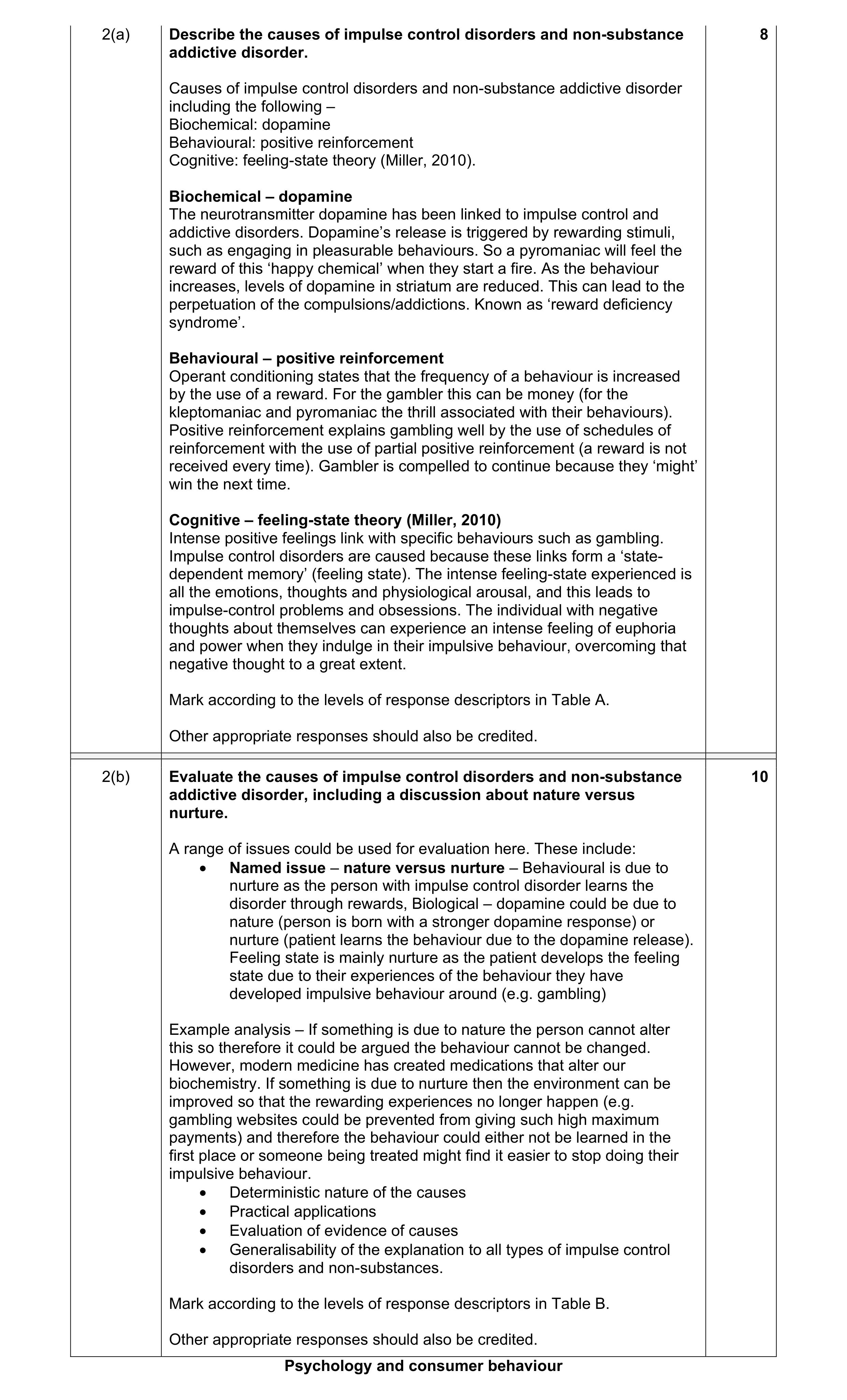 Mark scheme for question 8