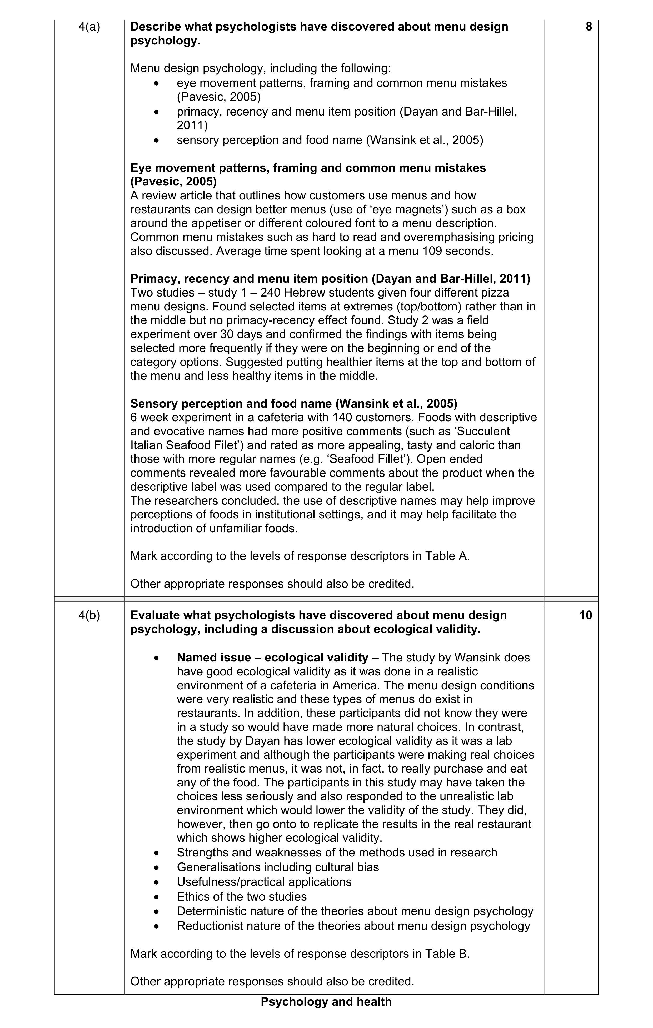 Mark scheme for question 18