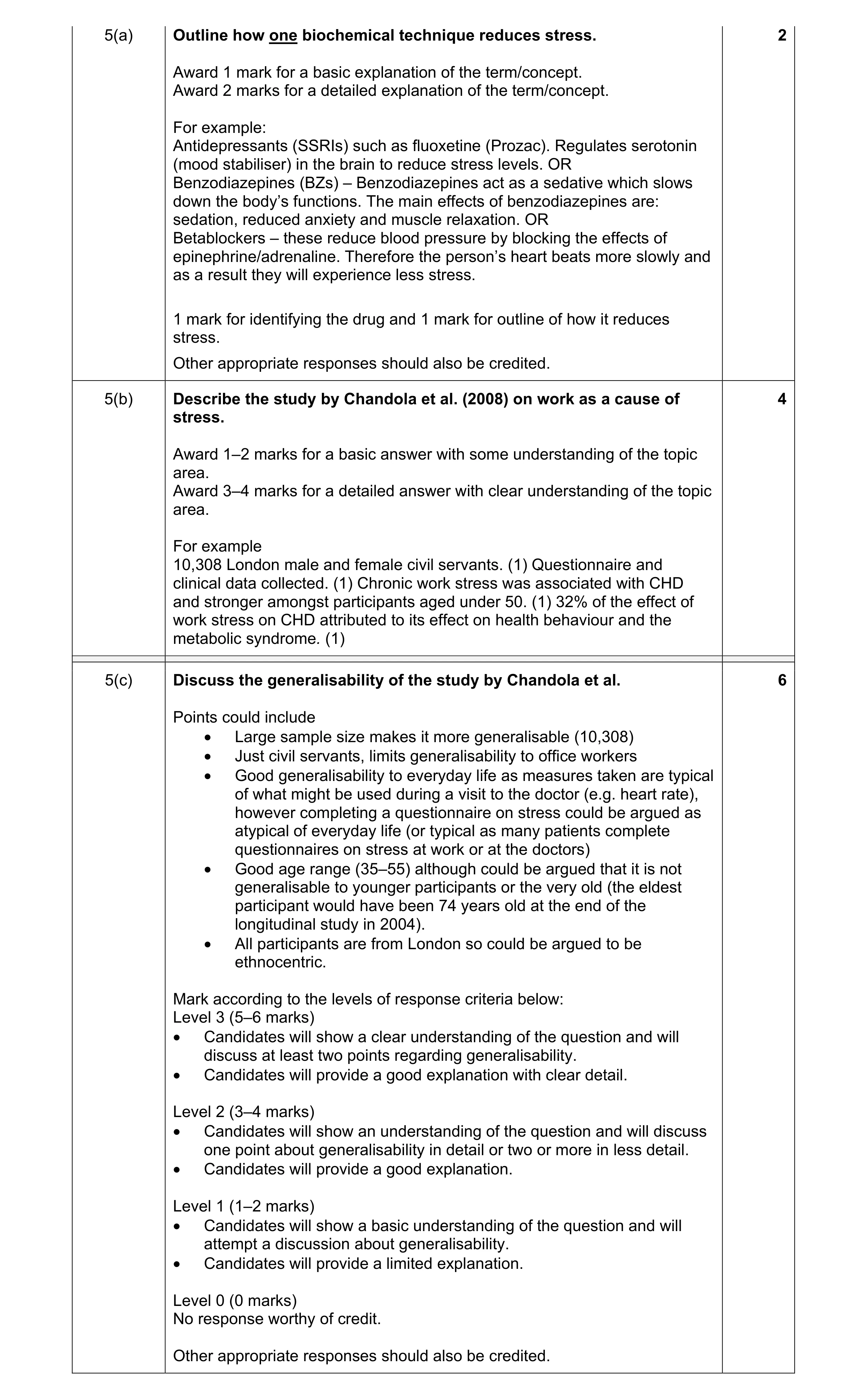 Mark scheme for question 6