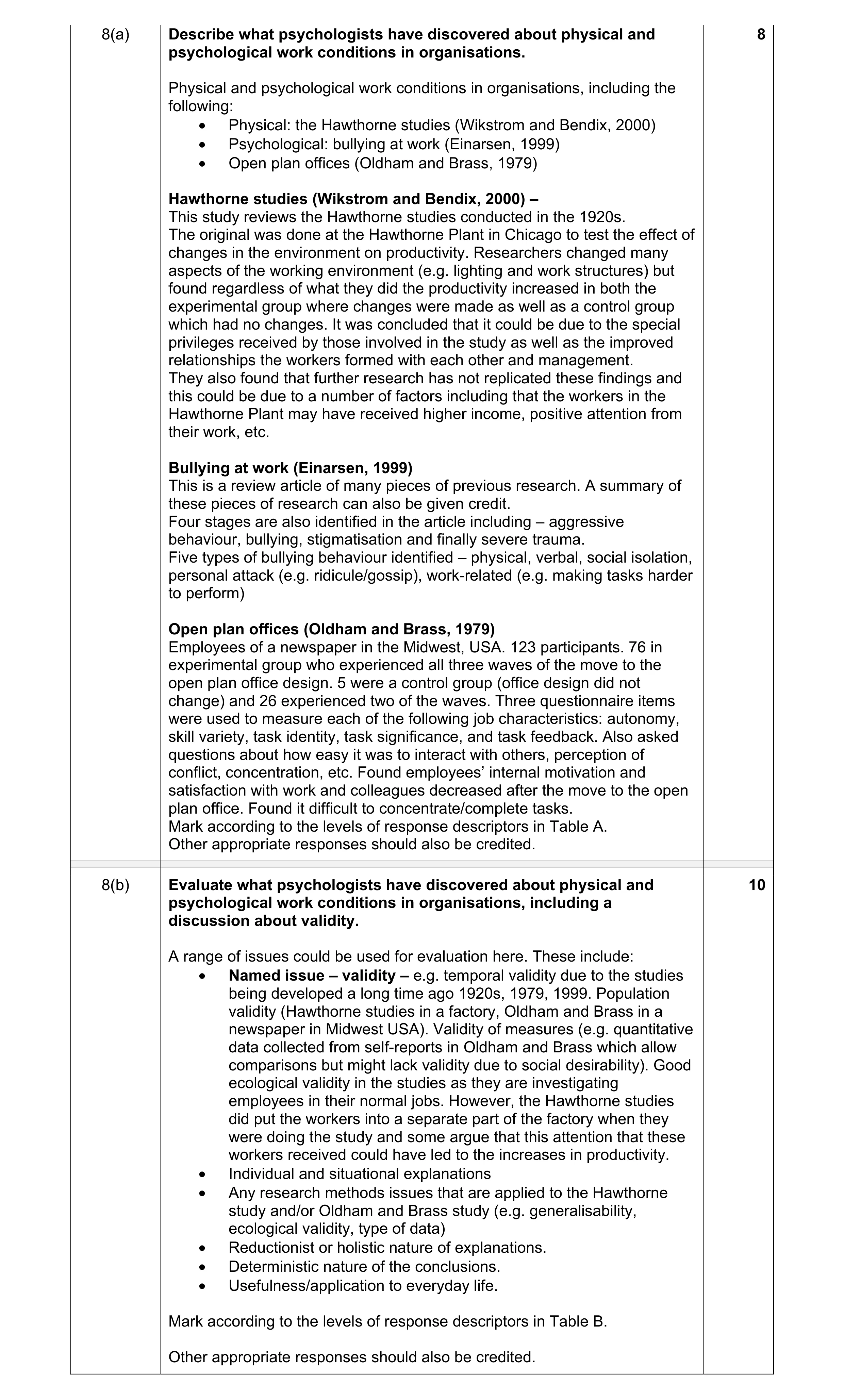 Mark scheme for question 18