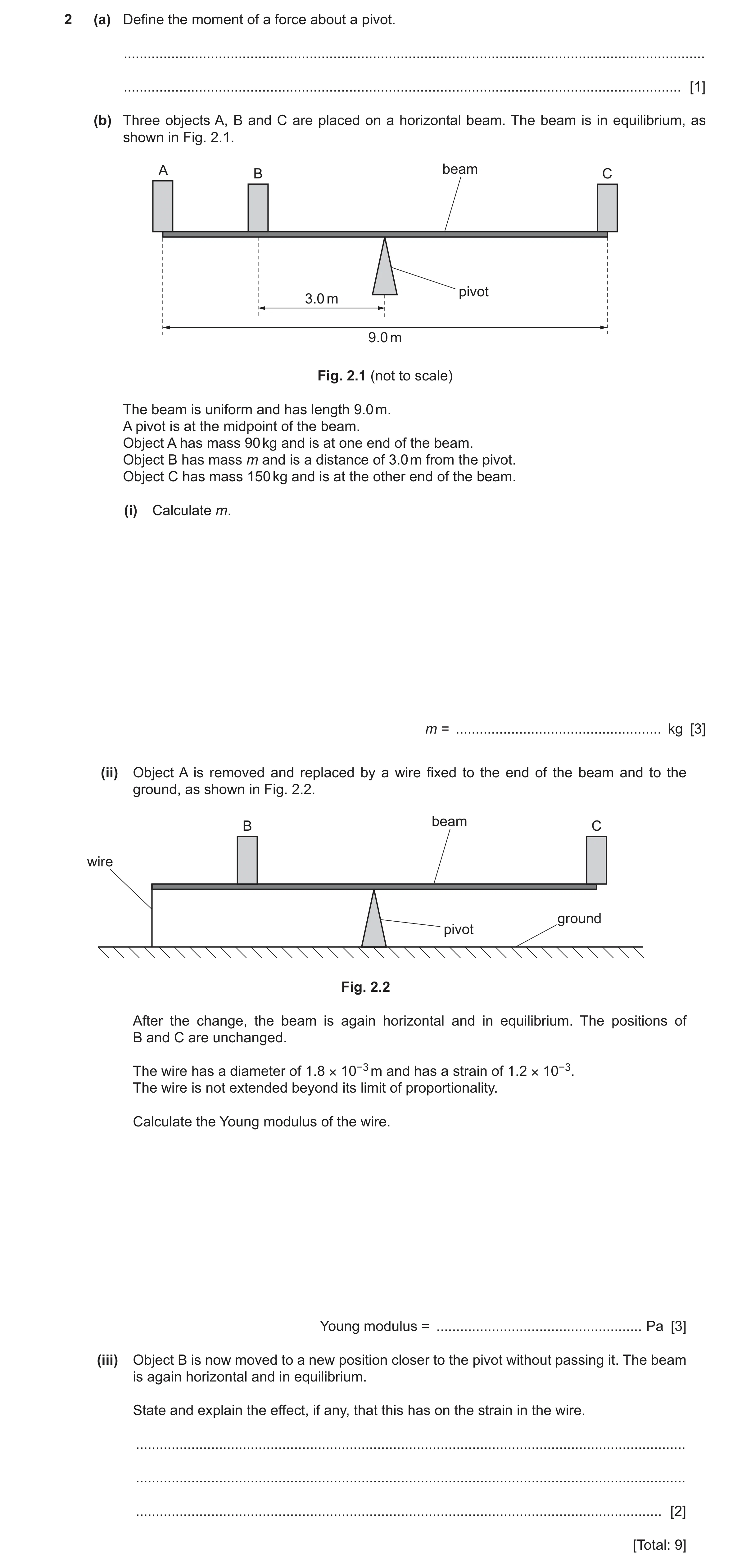 Question 16: (a) Define the moment of a force about a pivot. ...........................................................................................…