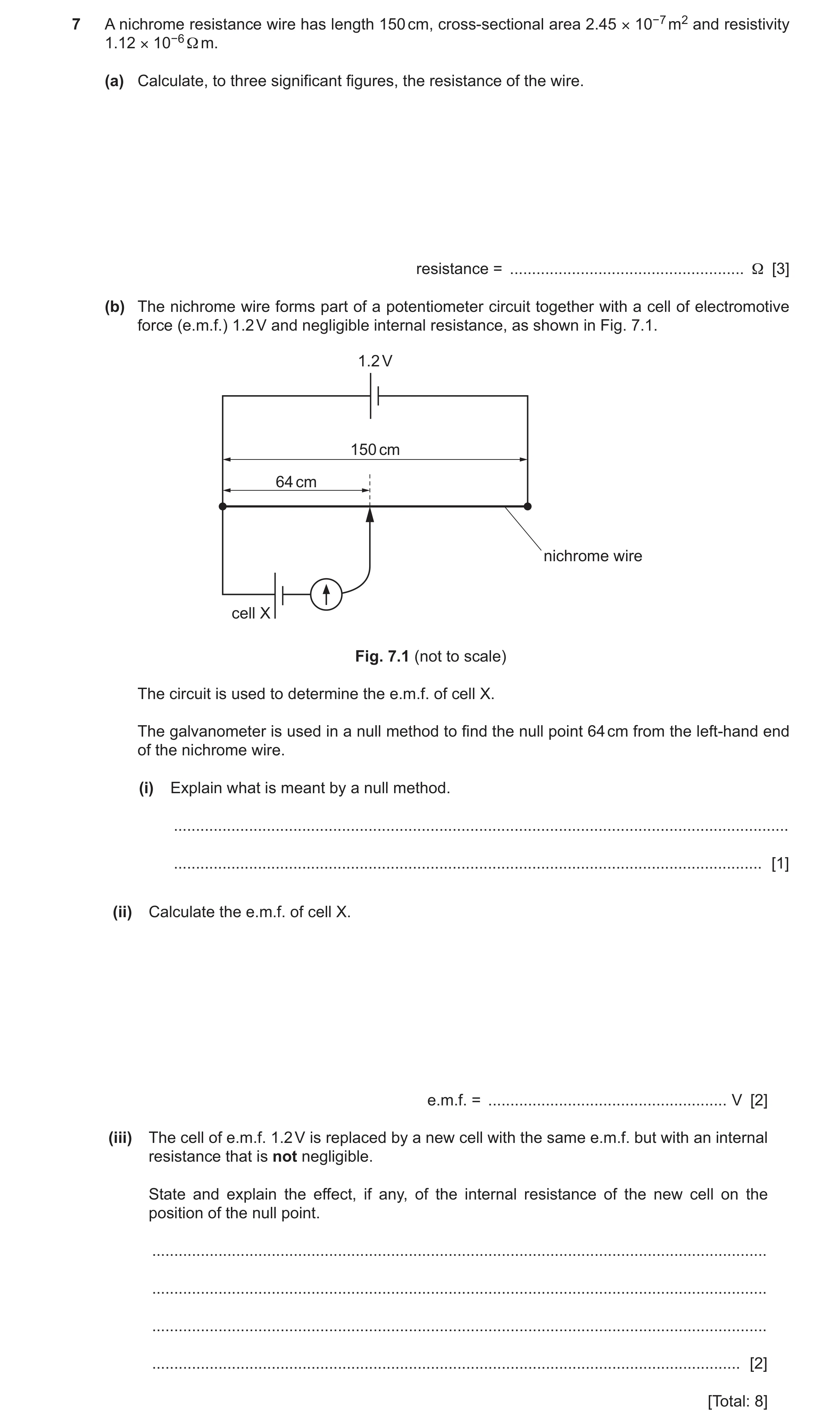 Question 19: A nichrome resistance wire has length 150 cm, cross-sectional area 2.45 × 10−7 m2 and resistivity 1.12 × 10−6 Ω m. (a) Calculate, to three …