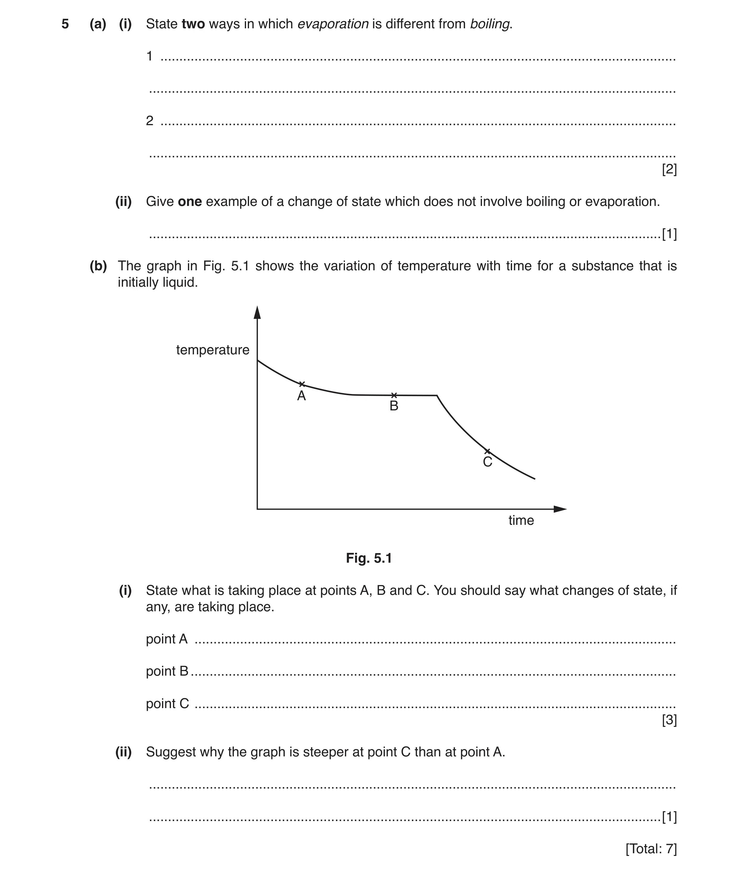 Question 2: (a) (i) State two ways in which evaporation is different from boiling. 1 ..................................................................…