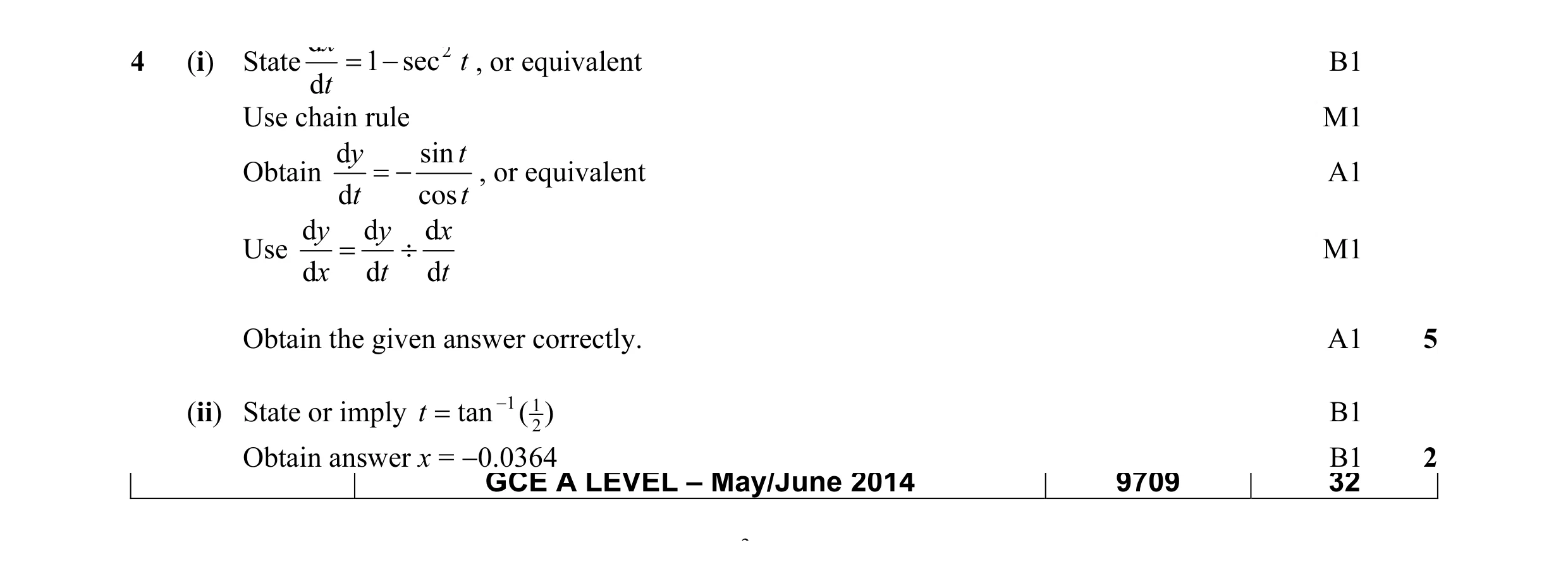 Mark scheme for question 9