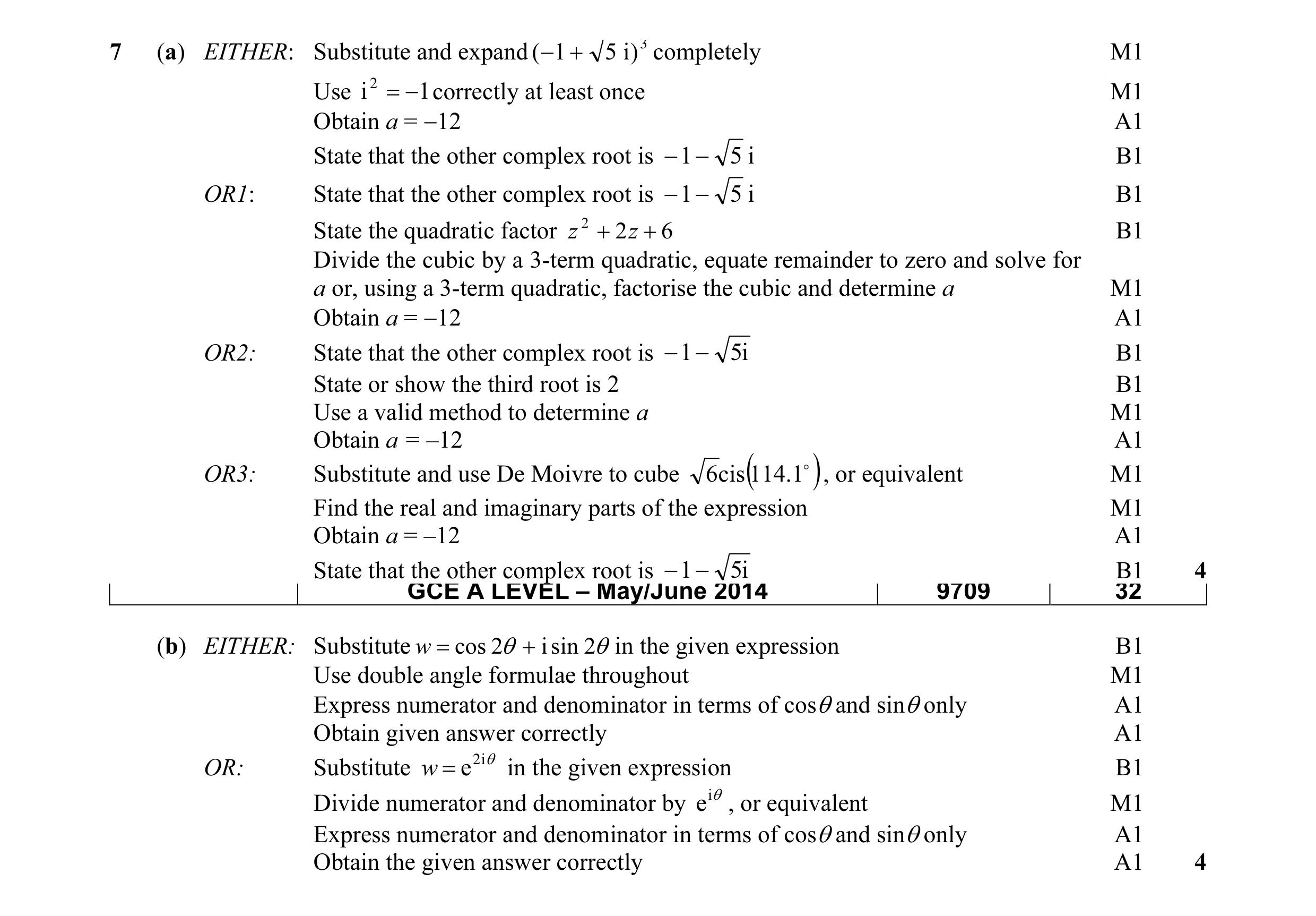 Mark scheme for question 31