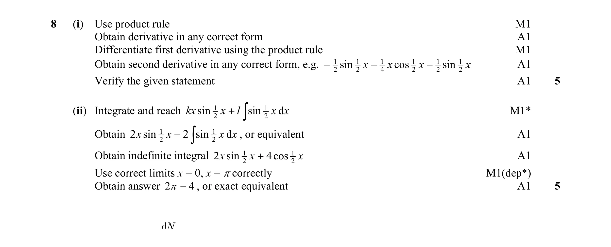 Mark scheme for question 12