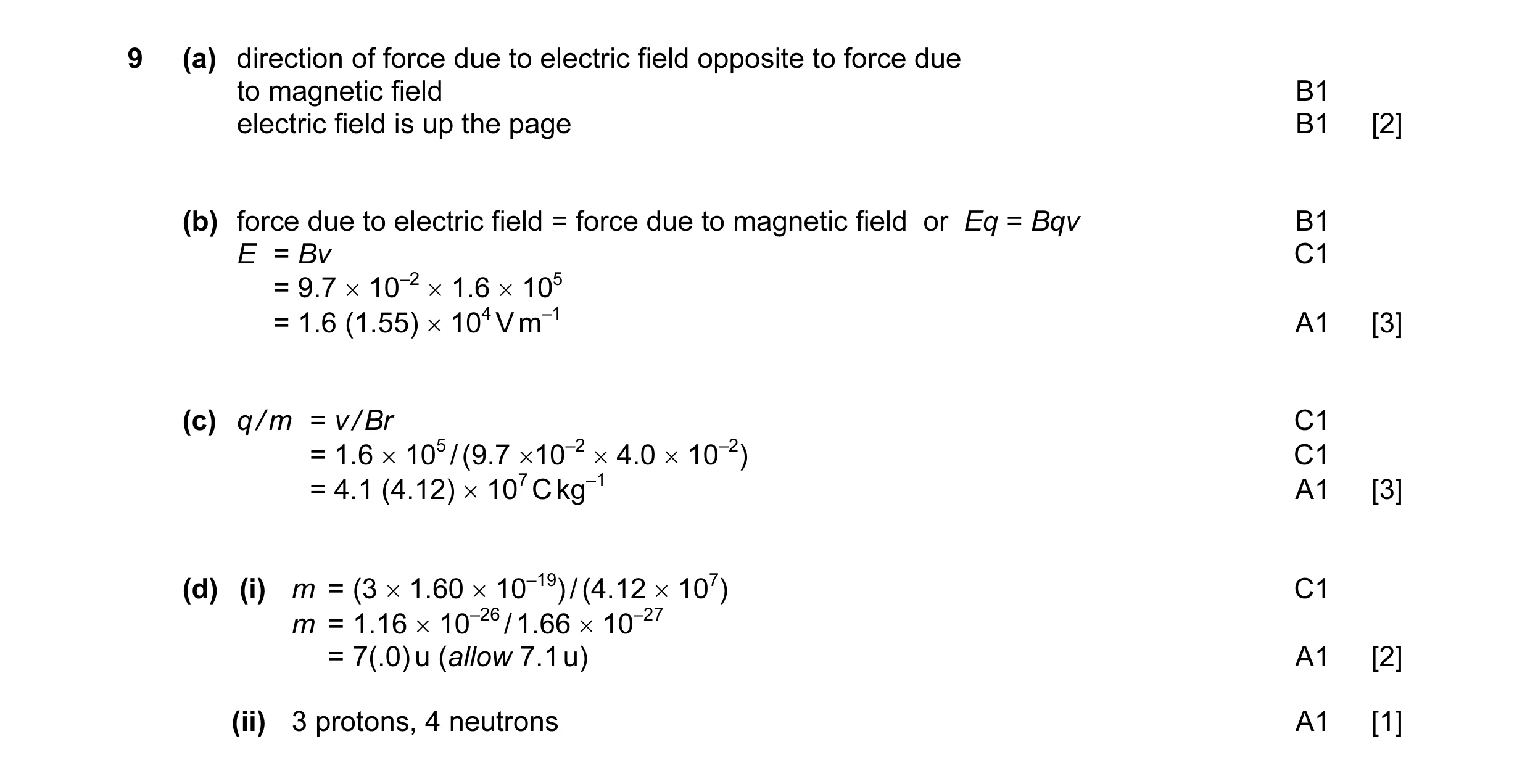 Mark scheme for question 14