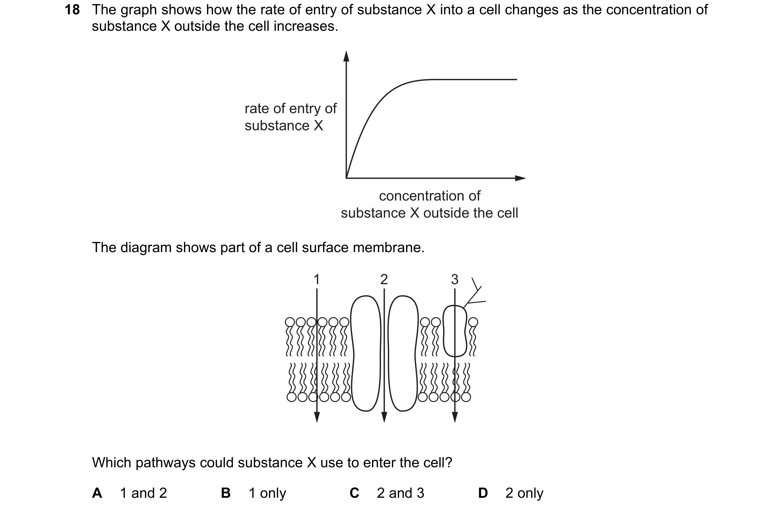 Question 126: The graph shows how the rate of entry of substance X into a cell changes as the concentration of substance X outside the cell increases. ra…