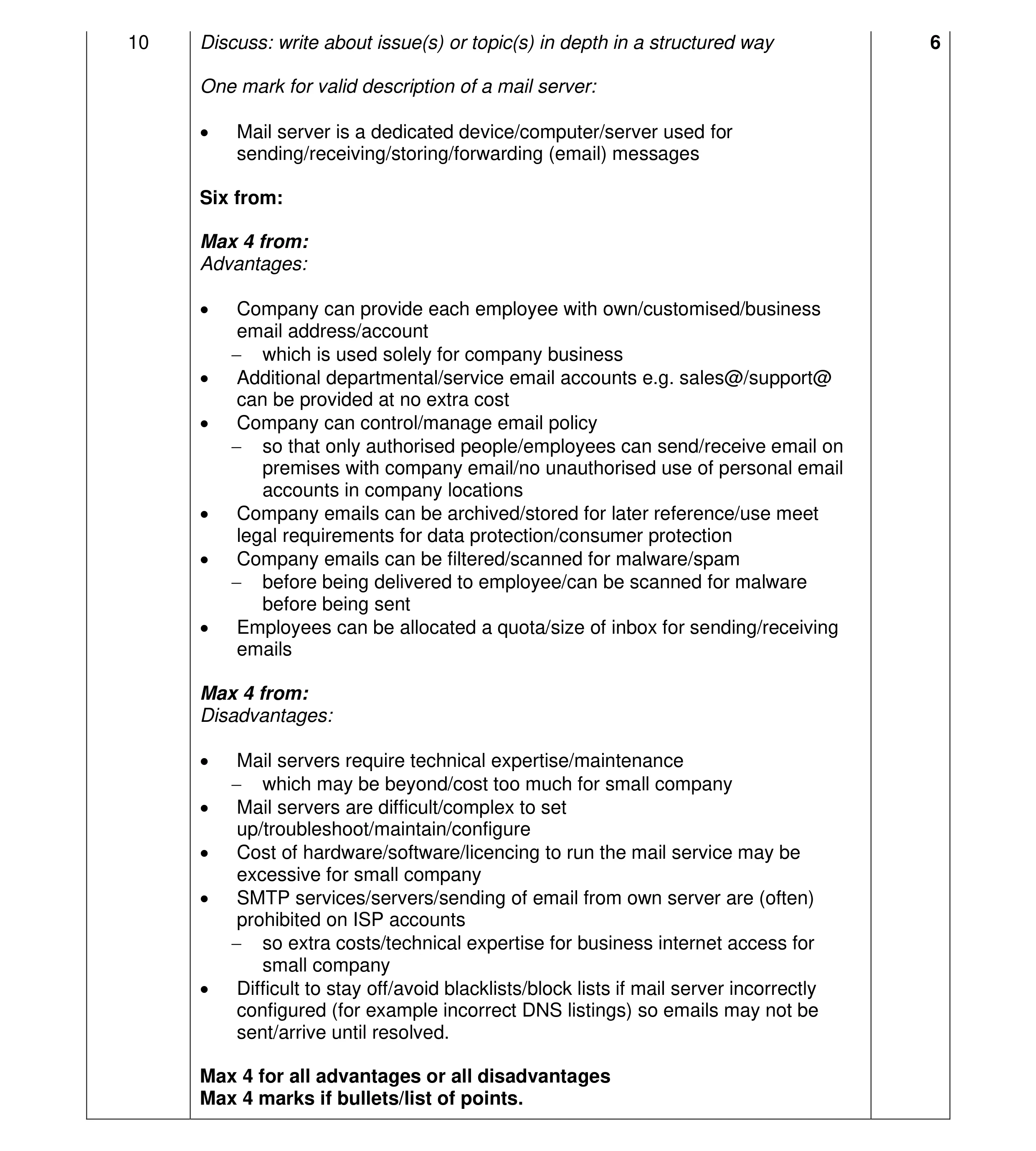 Mark scheme for question 6