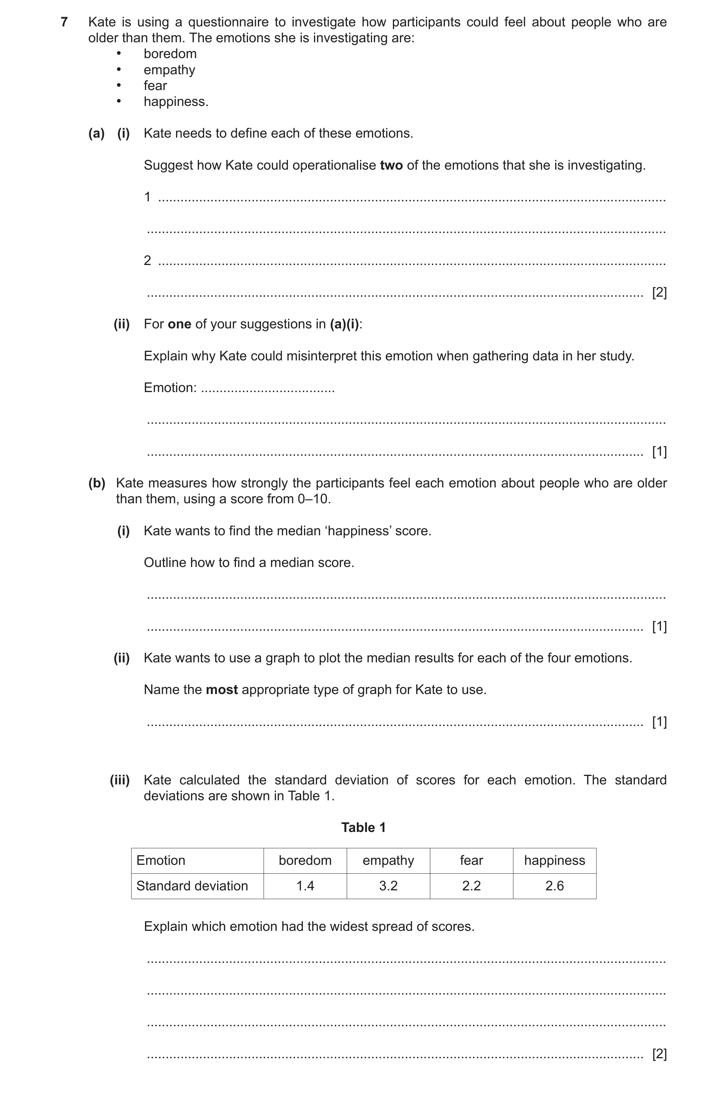 Question 290: Kate is using a questionnaire to investigate how participants could feel about people who are older than them. The emotions she is investig…