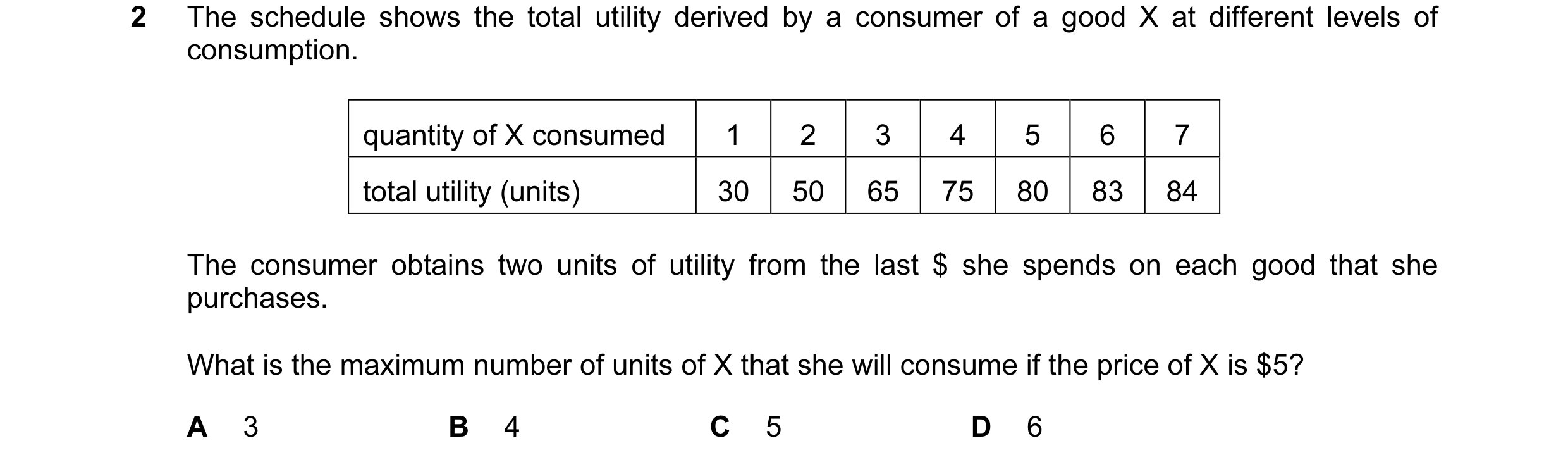 Question 28: The schedule shows the total utility derived by a consumer of a good X at different levels of consumption. quantity of X consumed 1 2 3 4 5…