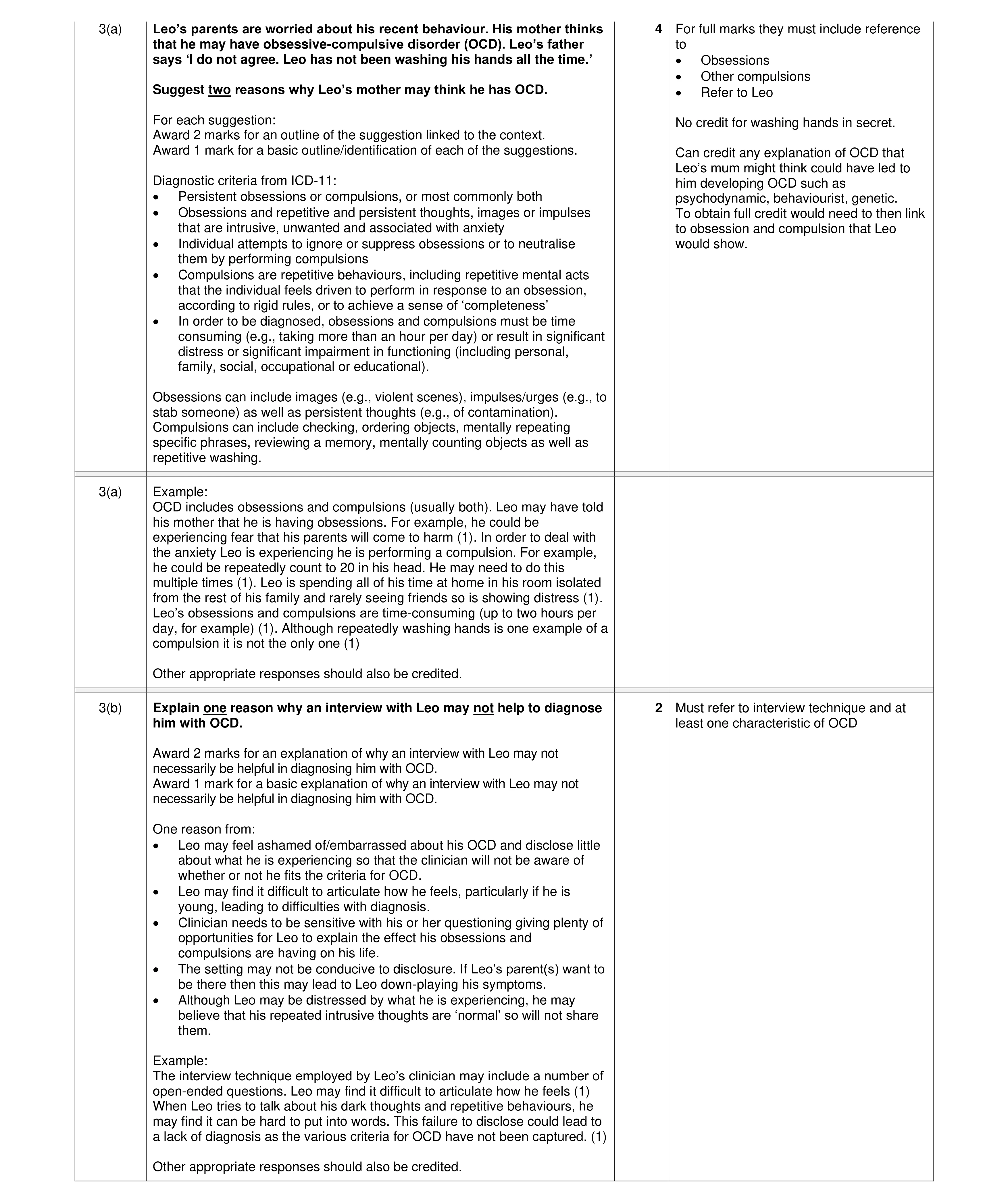 Mark scheme for question 17