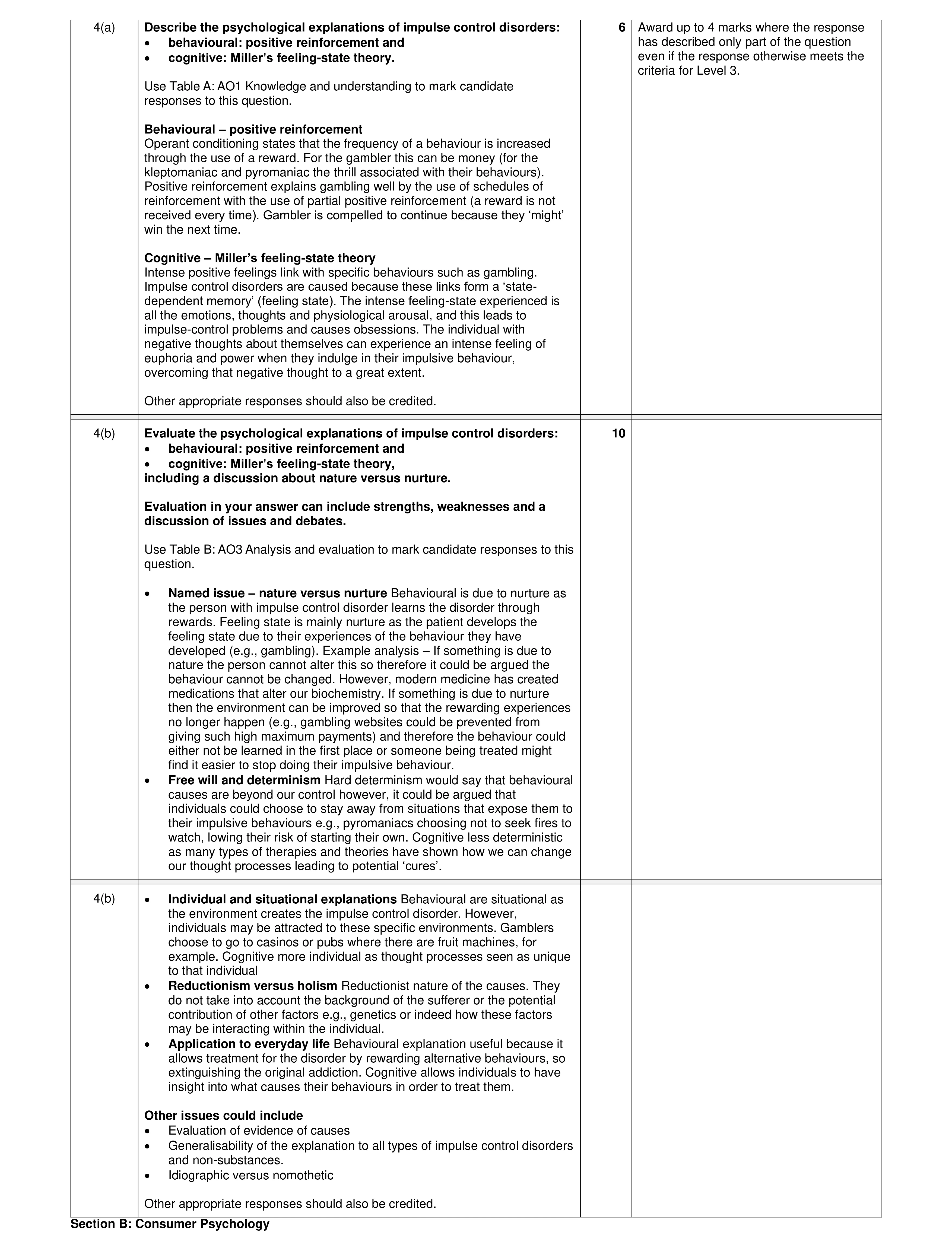 Mark scheme for question 16