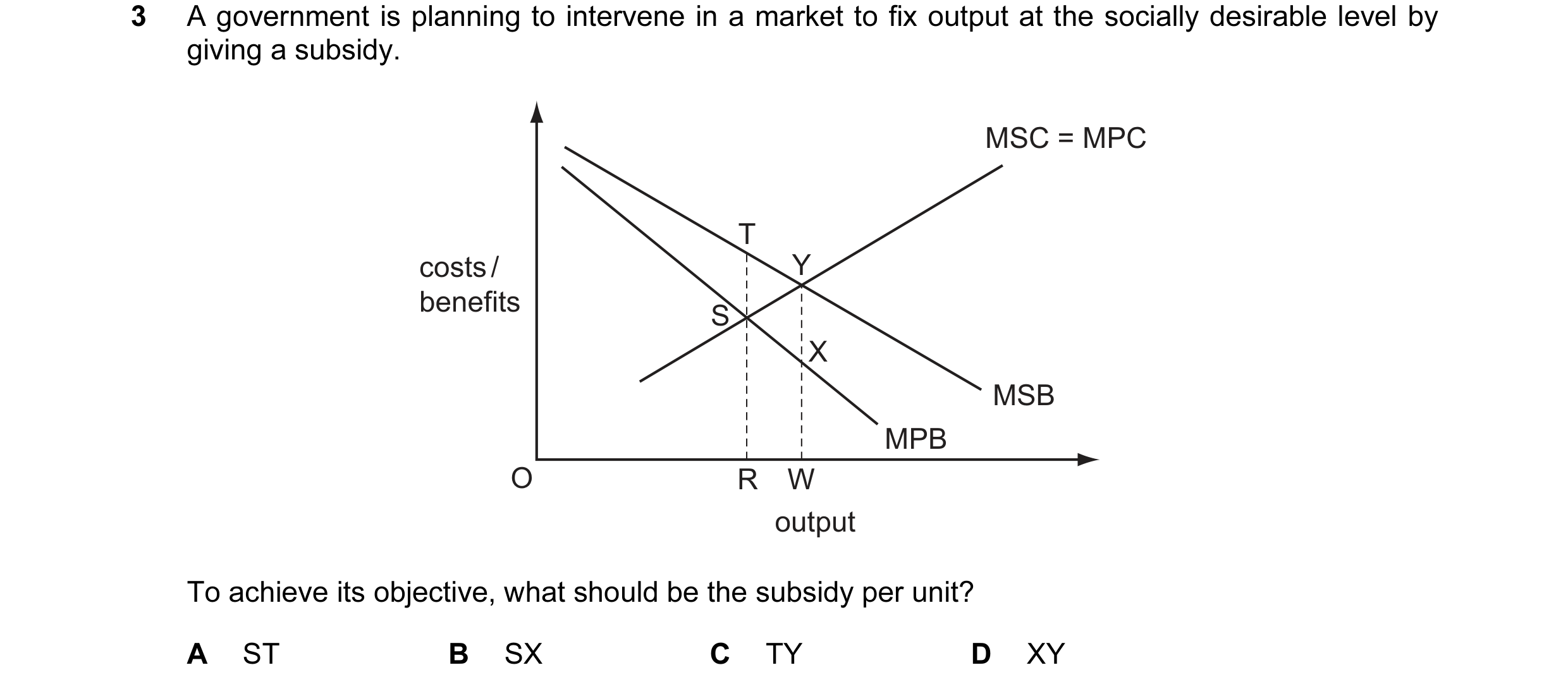 Question 29: A government is planning to intervene in a market to fix output at the socially desirable level by giving a subsidy. MSC = MPC T costs / Y …