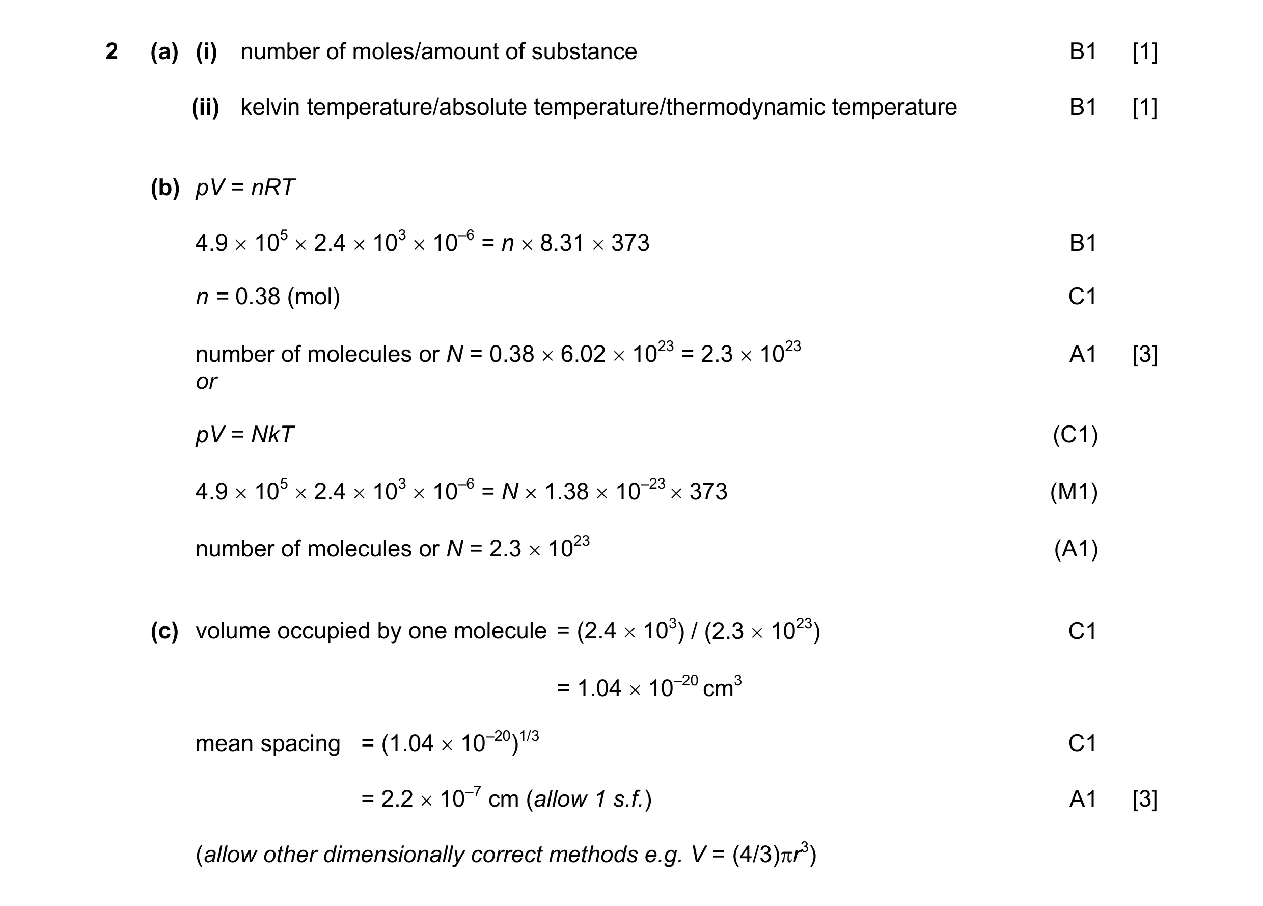 Mark scheme for question 9