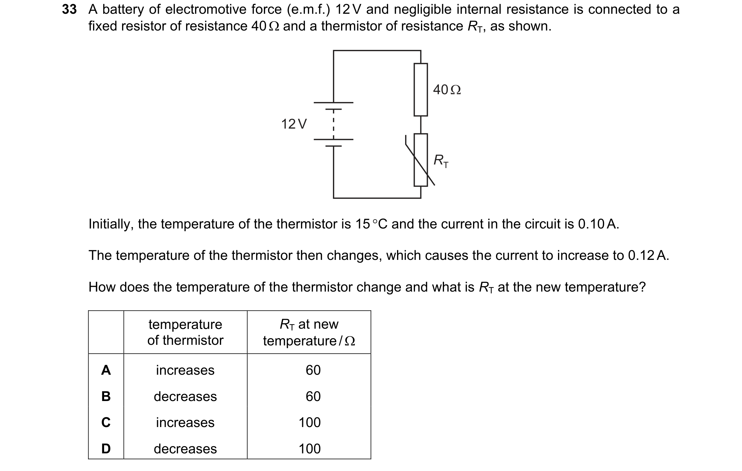 Question 111: A battery of electromotive force (e.m.f.) 12V and negligible internal resistance is connected to a
fixed resistor of resistance 40 Q and a …