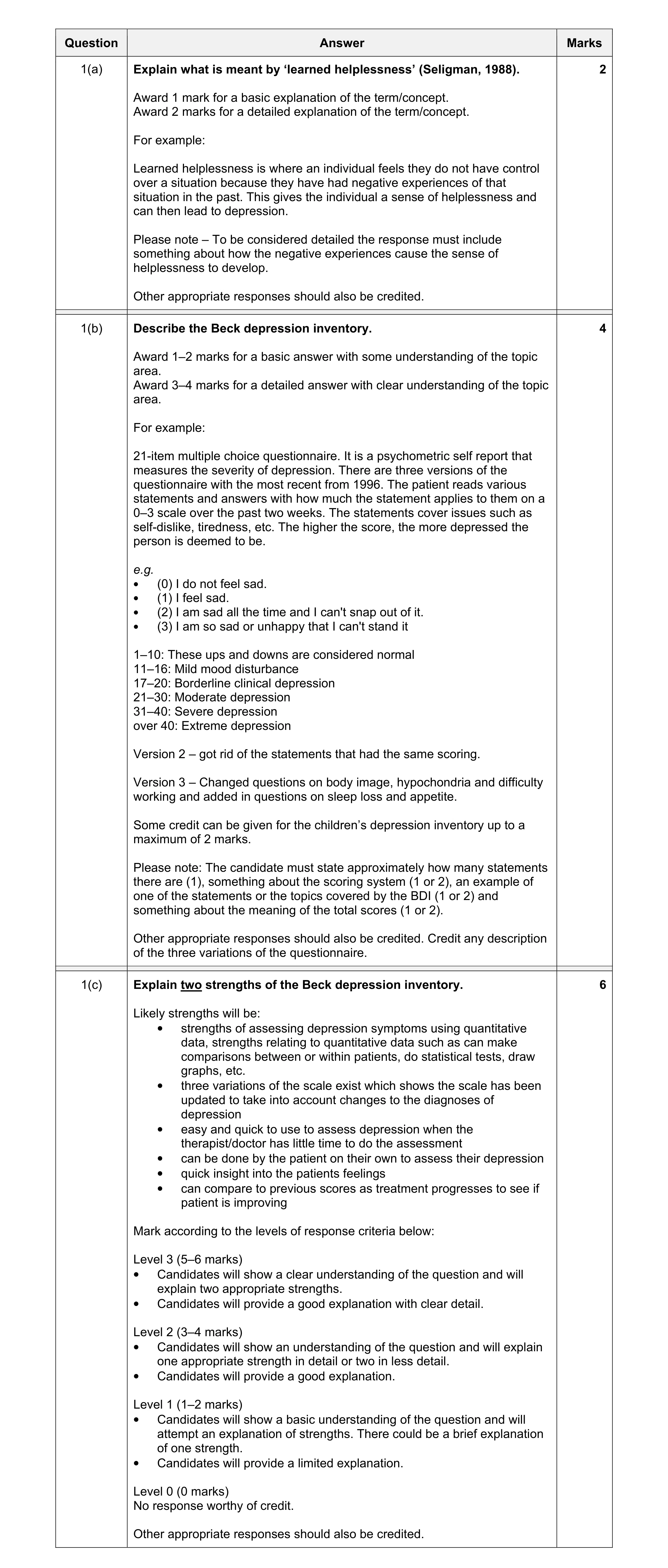 Mark scheme for question 1