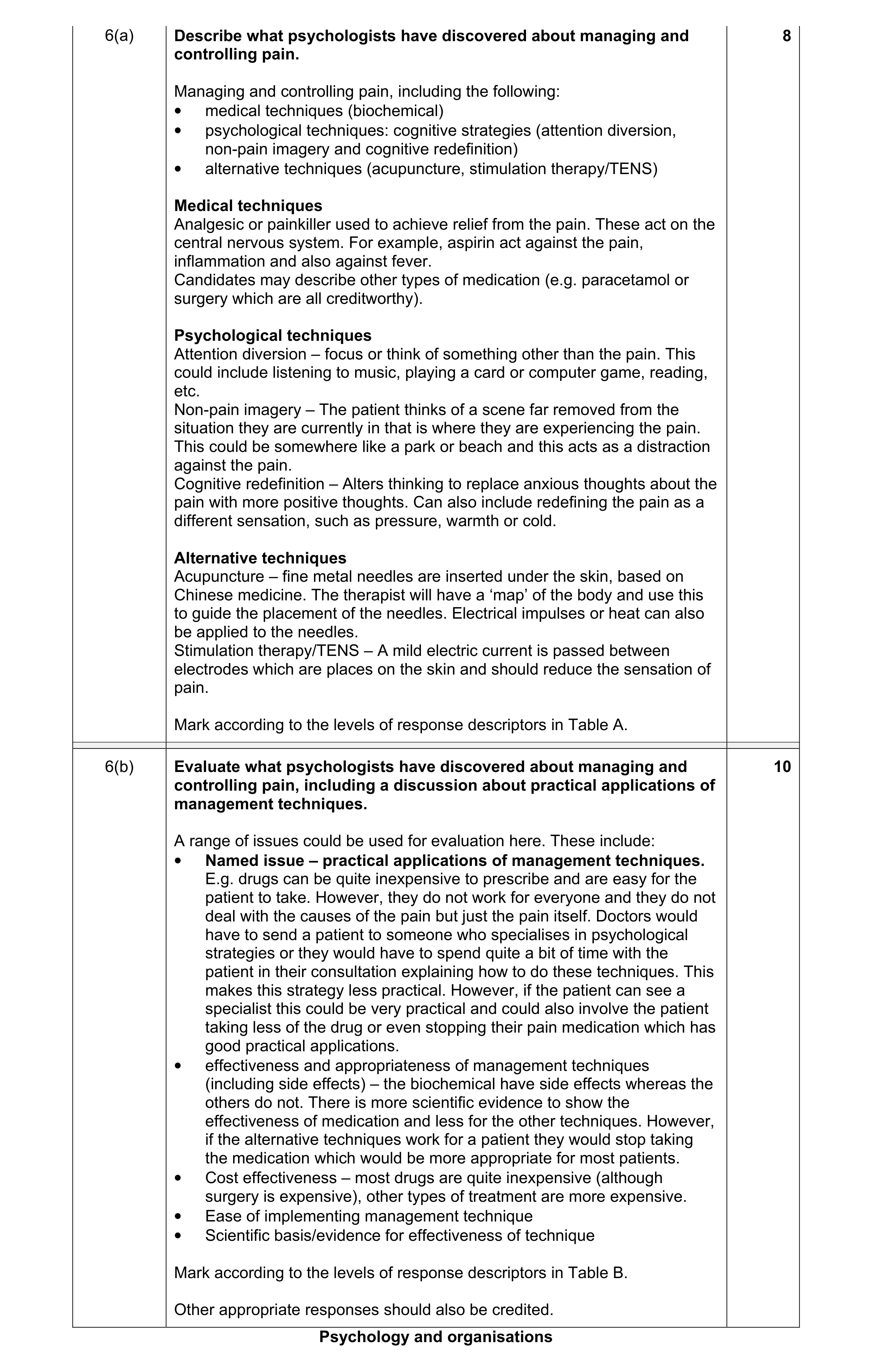 Mark scheme for question 1