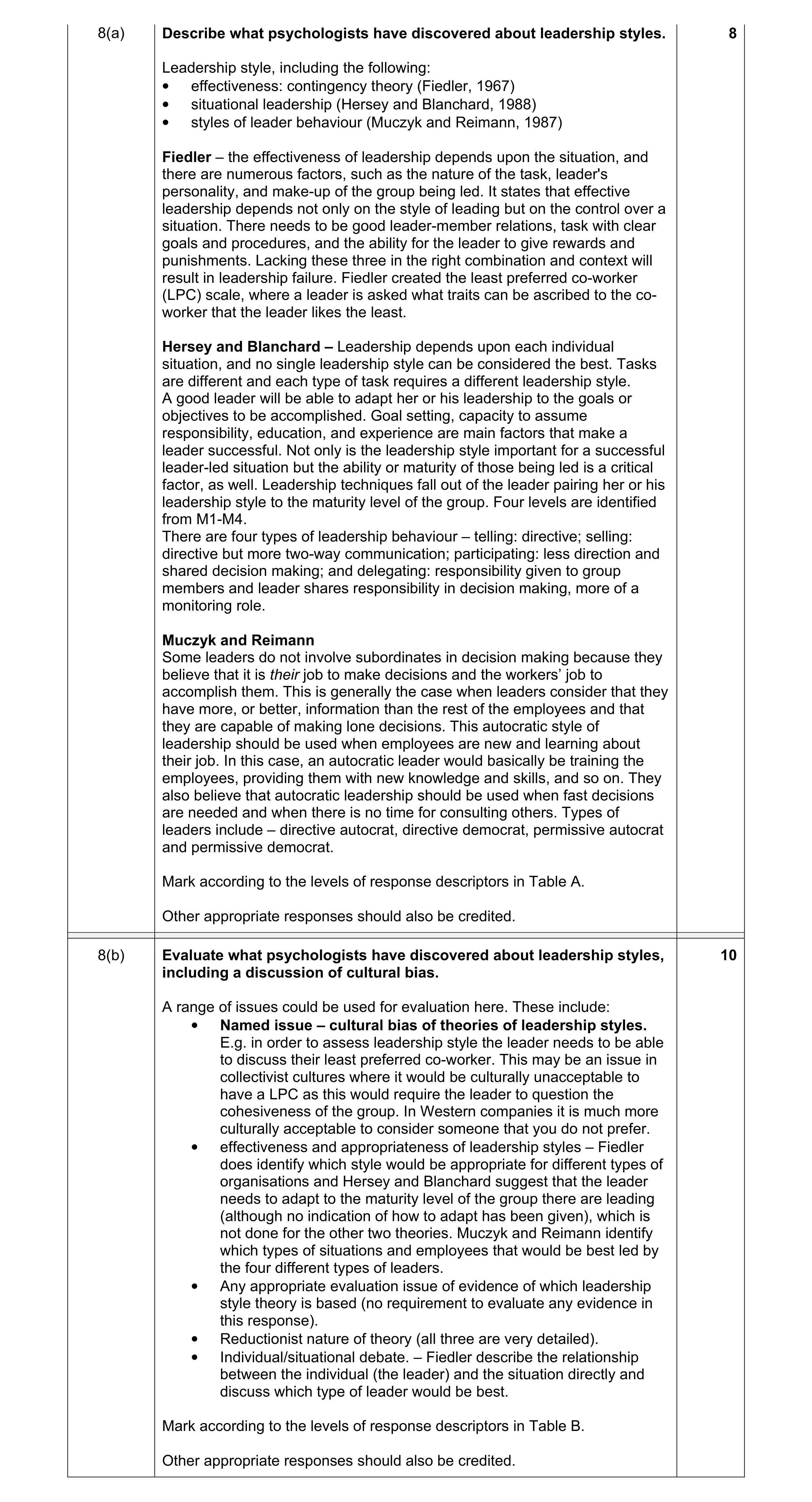 Mark scheme for question 1