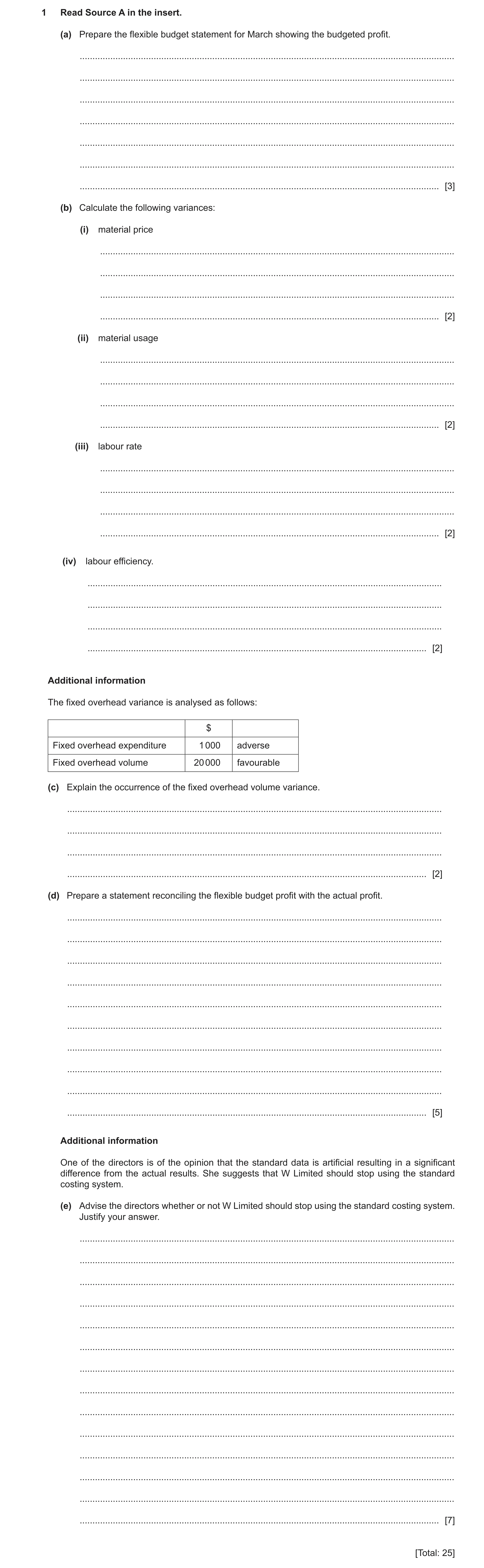 Question 11: Read Source A in the insert. (a) Prepare the flexible budget statement for March showing the budgeted profit. .............................…