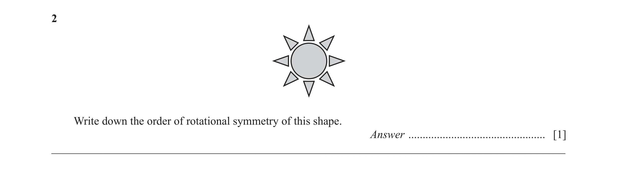 Question 22: Write down the order of rotational symmetry of this shape. Answer ................................................ [1] ____________________…