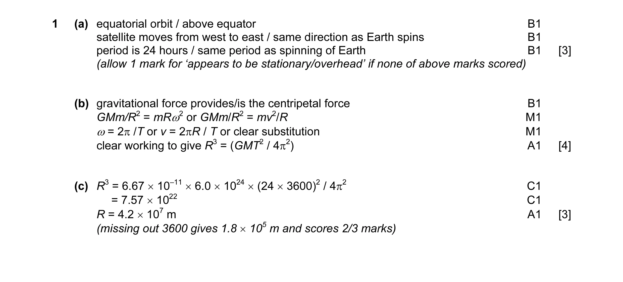 Mark scheme for question 17