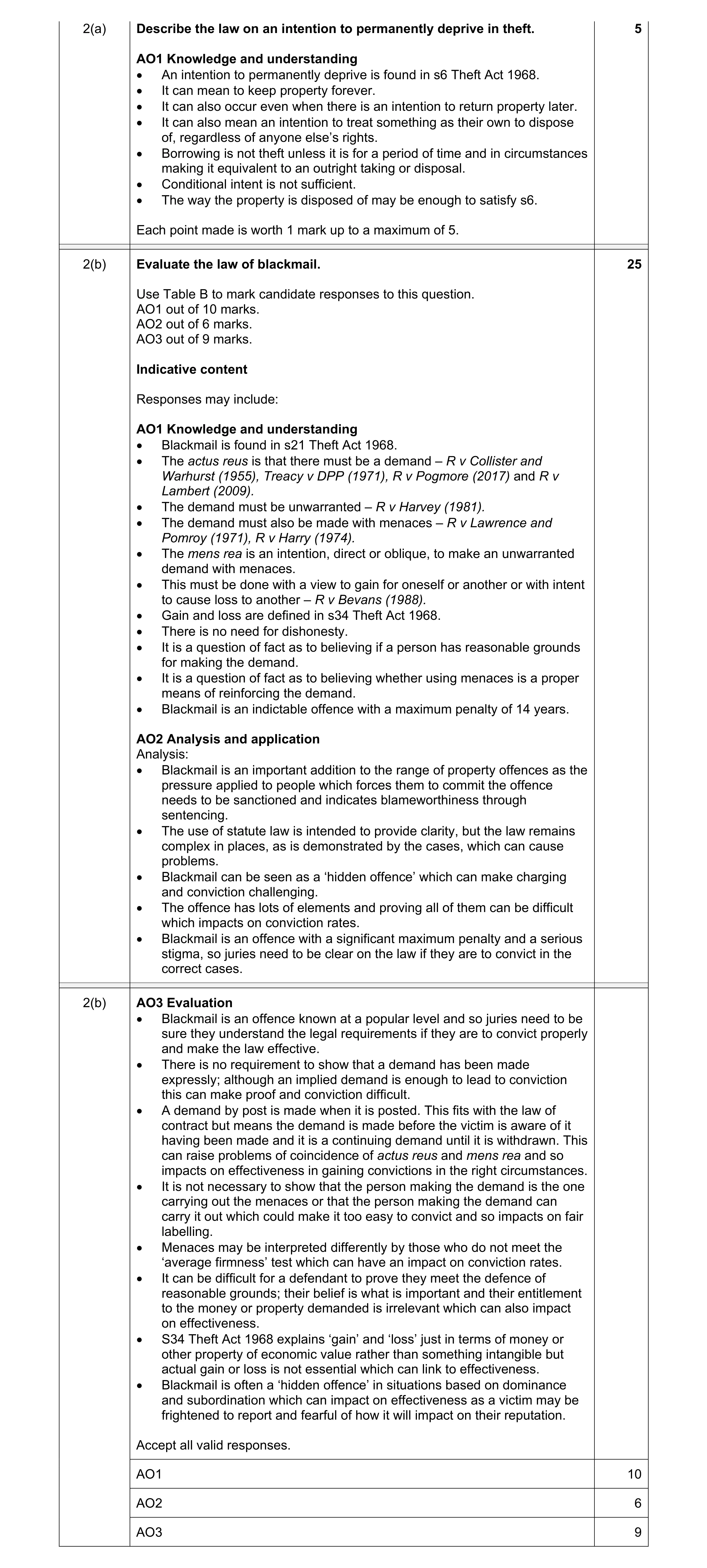 Mark scheme for question 27