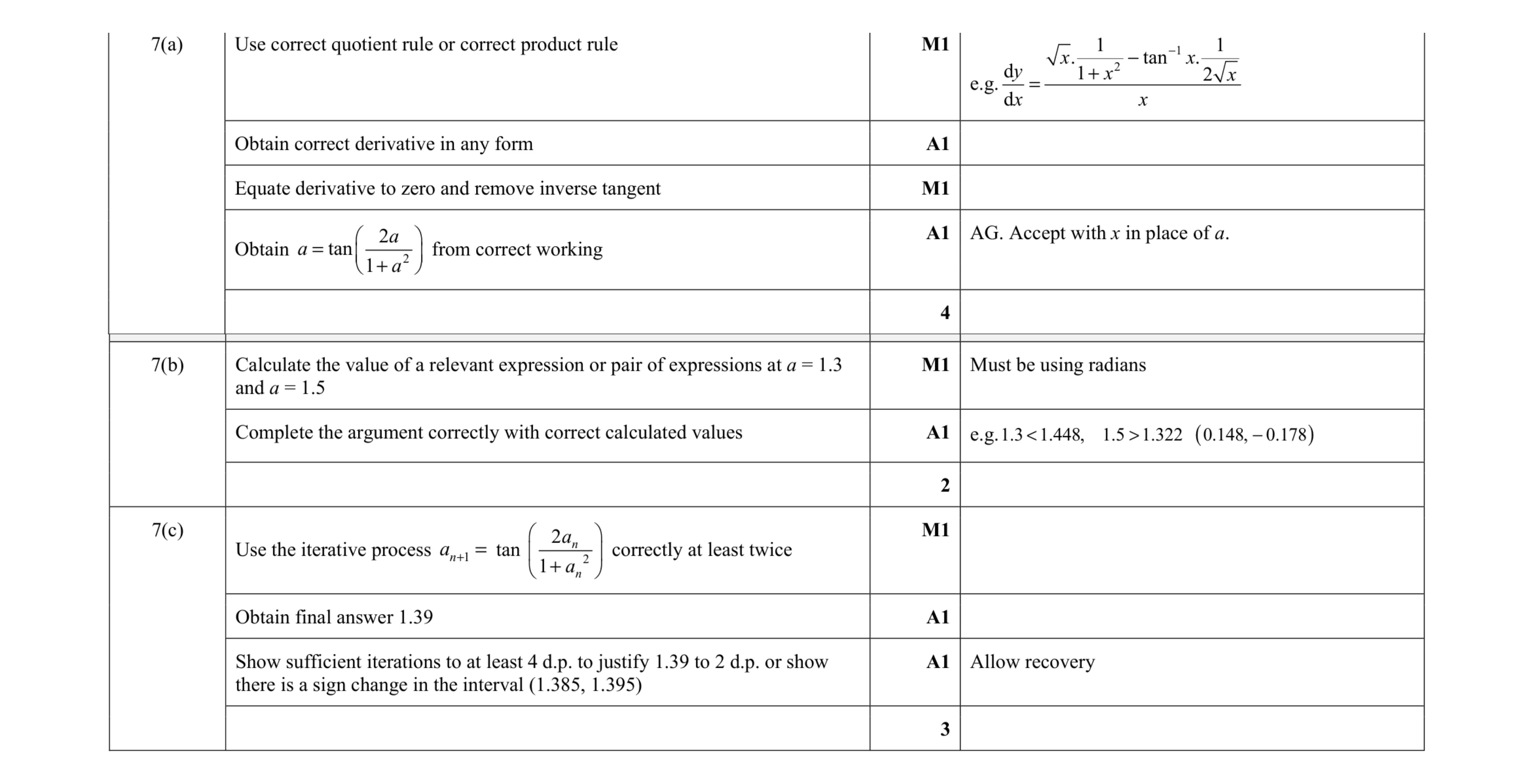 Mark scheme for question 61