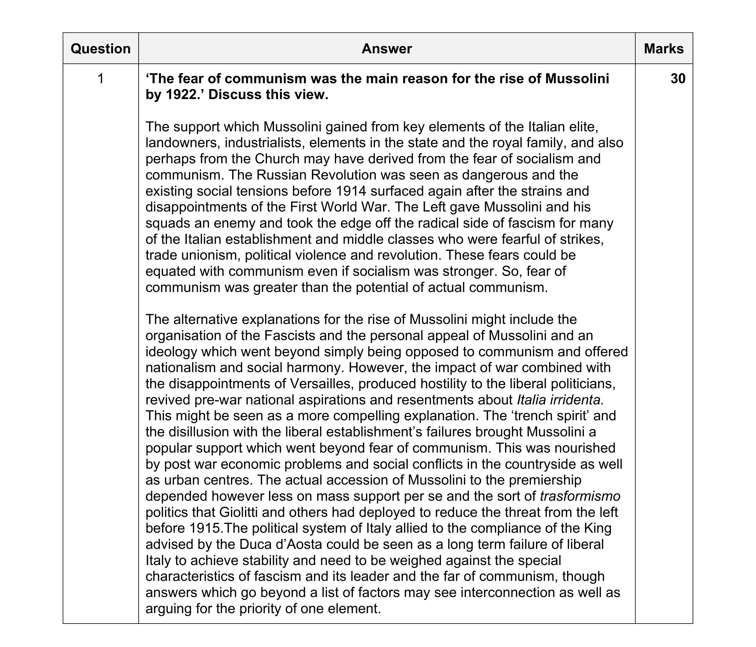 Mark scheme for question 17
