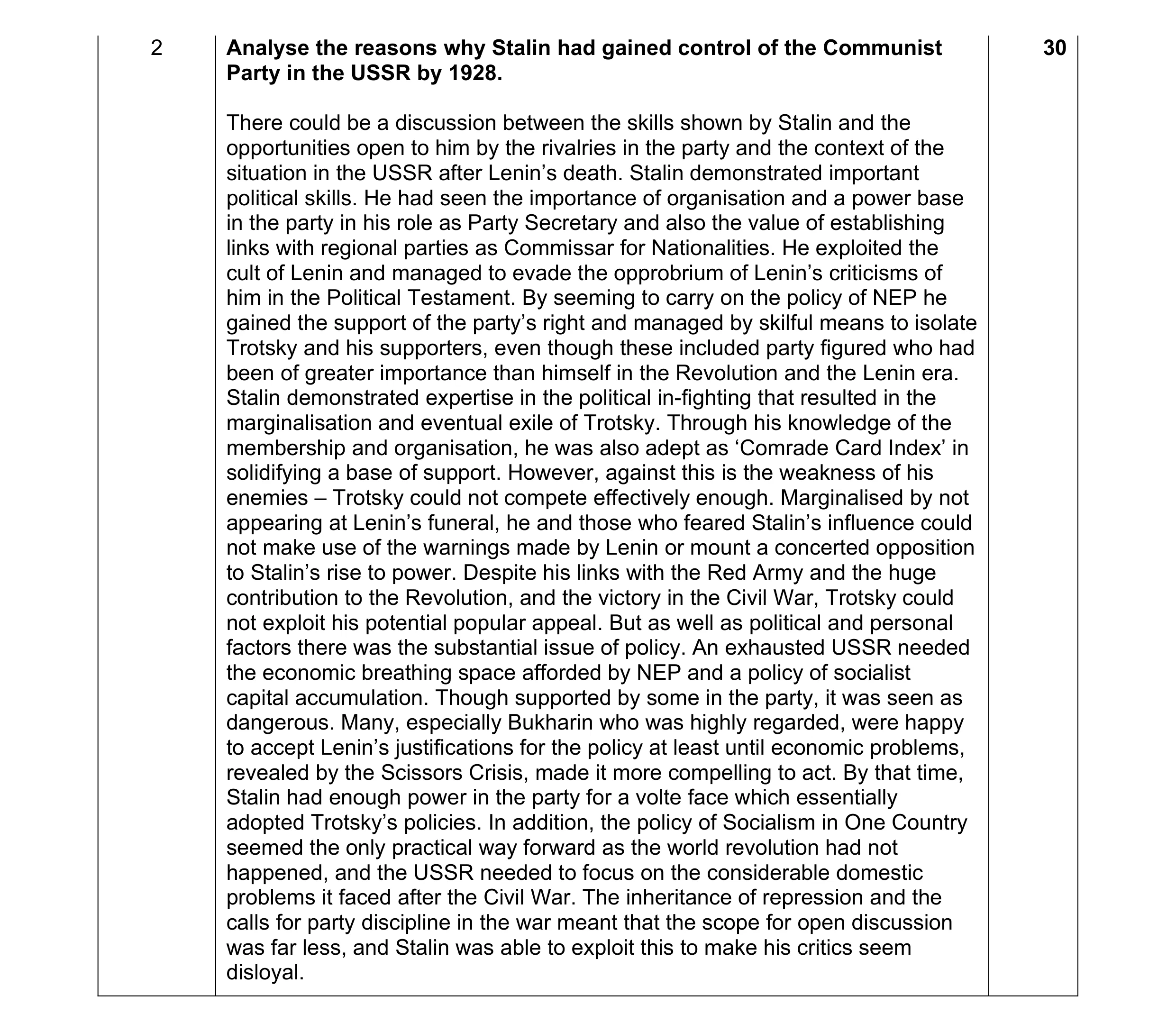 Mark scheme for question 6