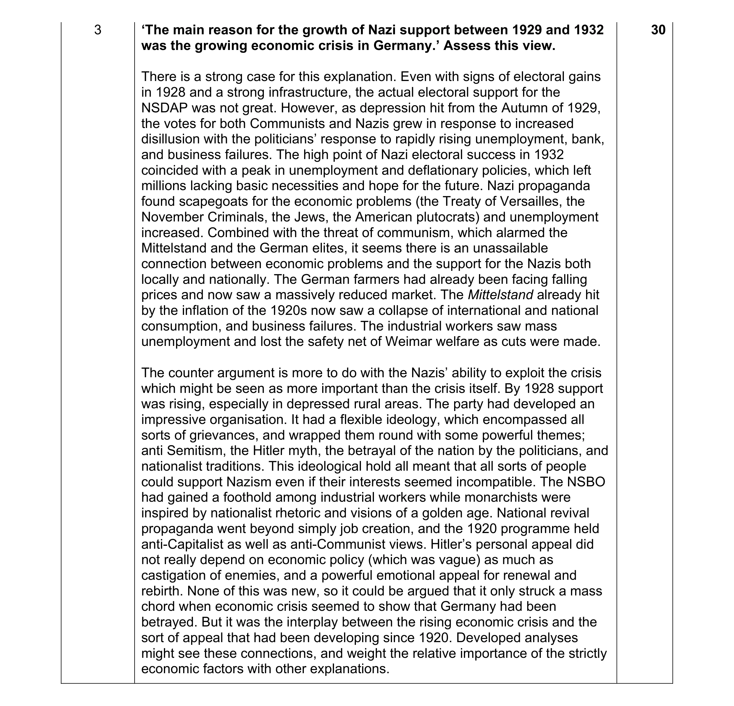 Mark scheme for question 18