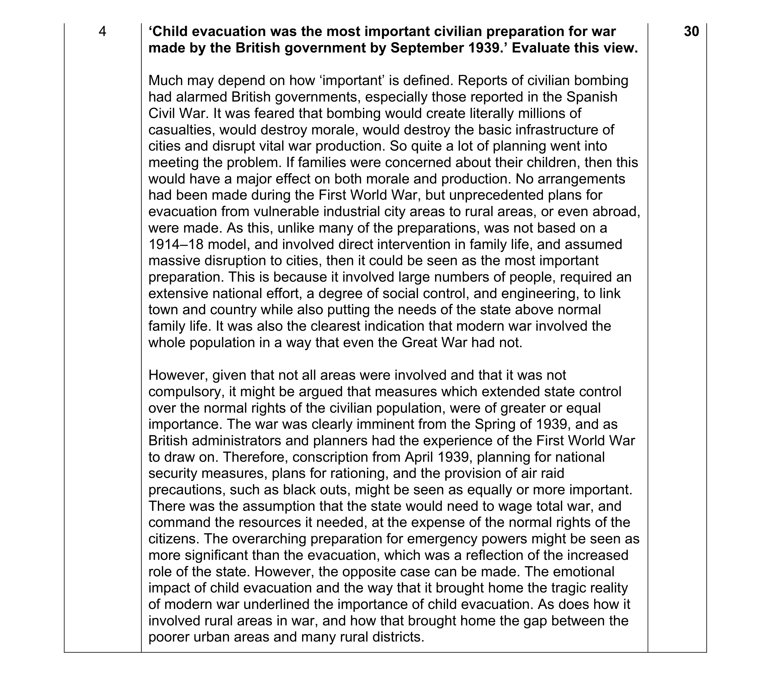 Mark scheme for question 8