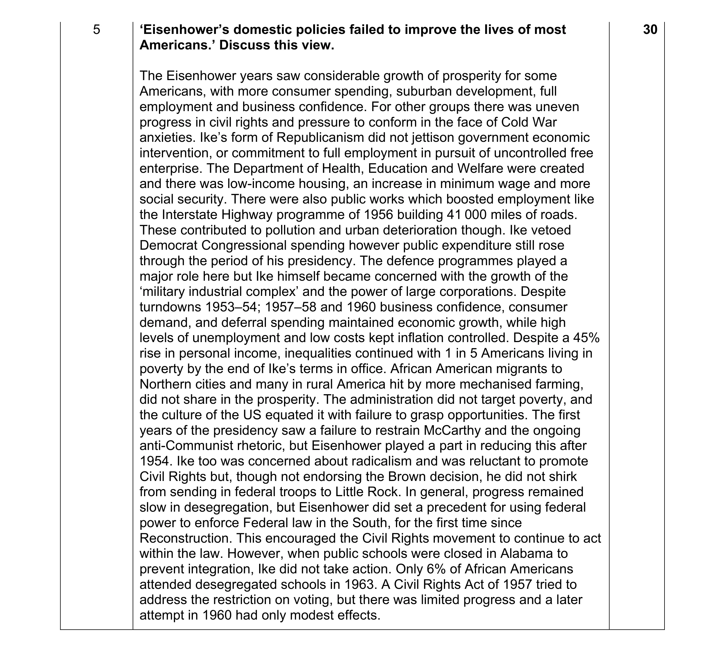 Mark scheme for question 6