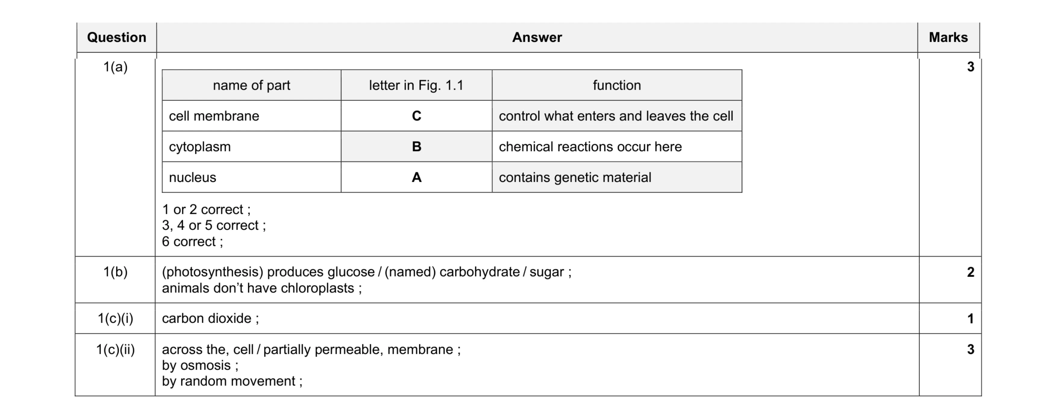 Mark scheme for question 6