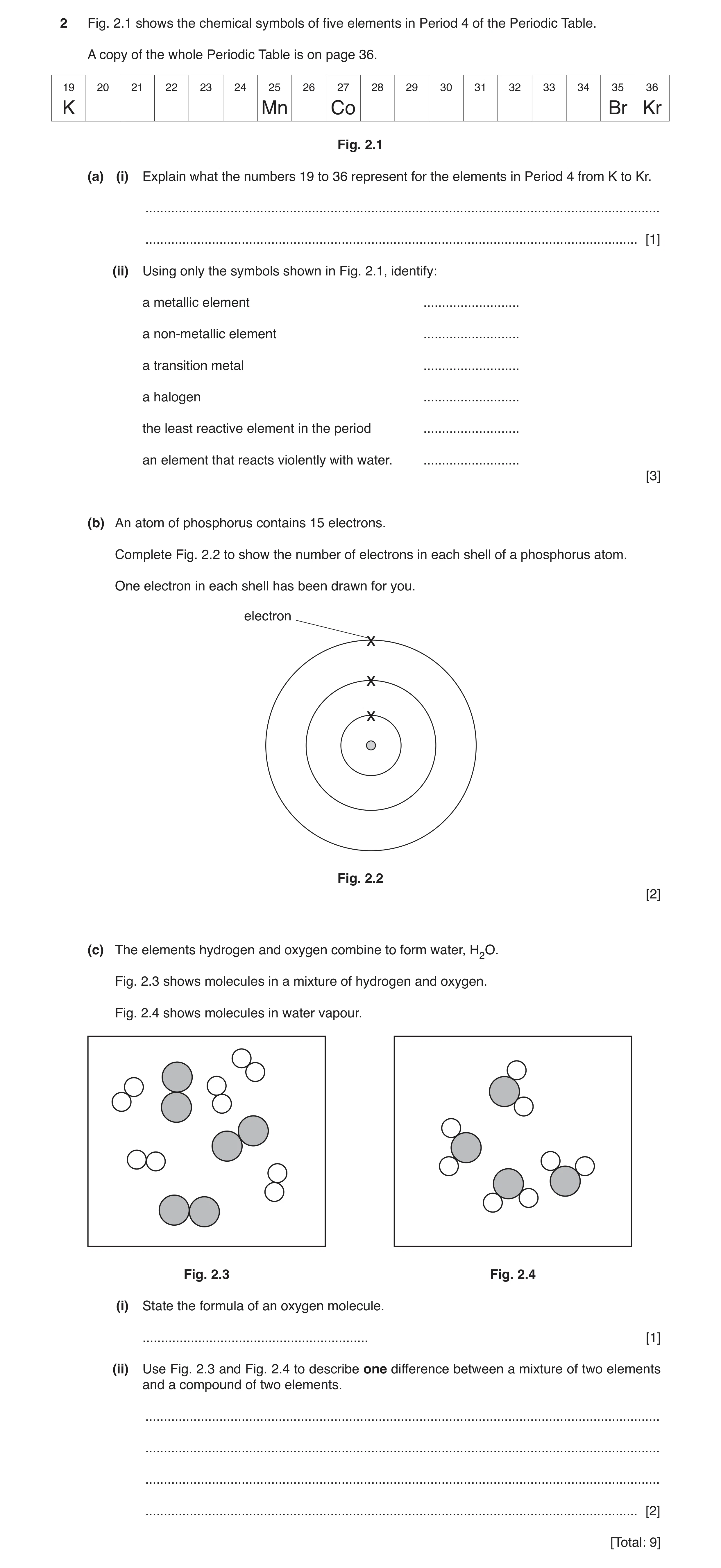 Question 11: Fig. 2.1 shows the chemical symbols of five elements in Period 4 of the Periodic Table. A copy of the whole Periodic Table is on page 36. 1…